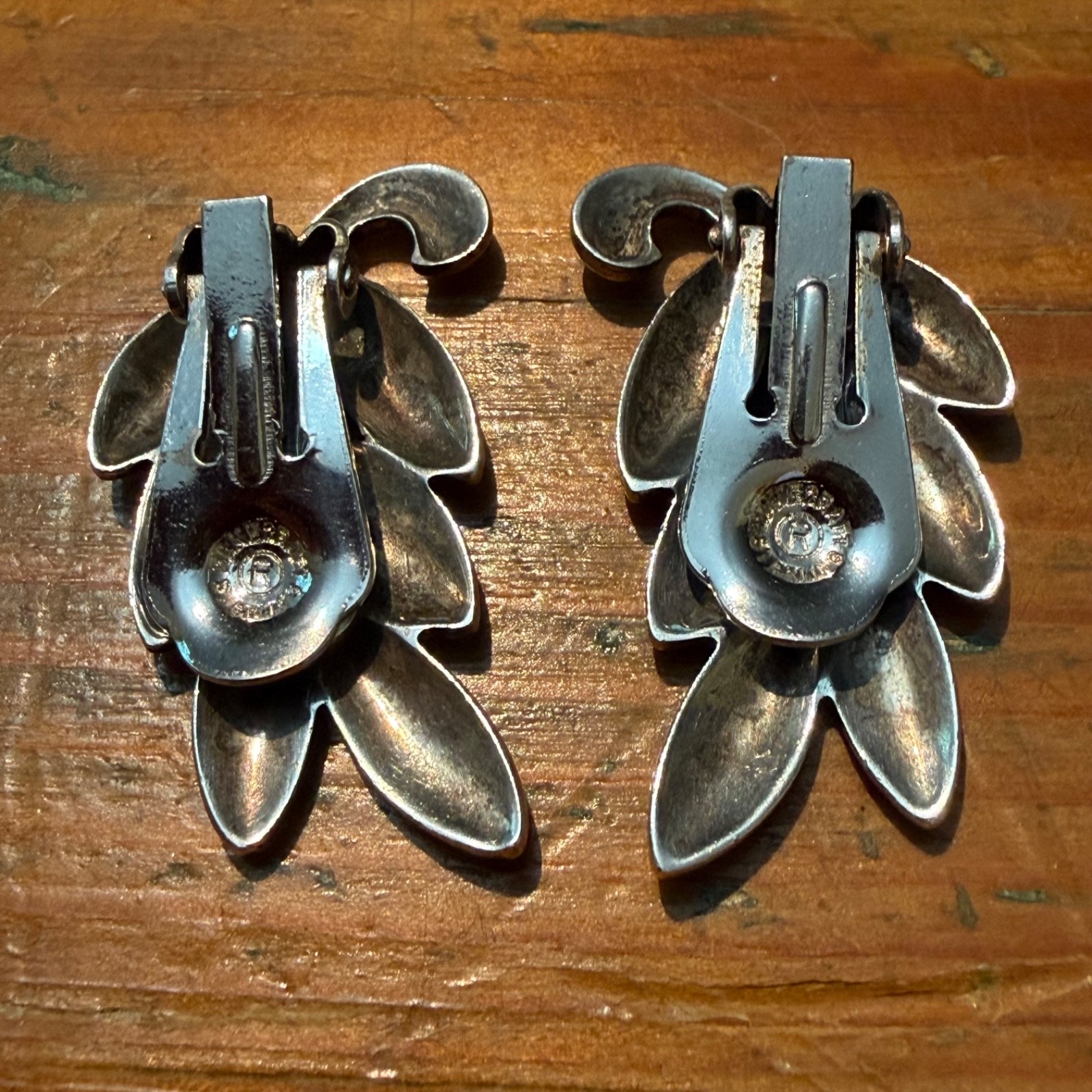Vintage Mid-Century Danecraft Leaves Fronds Sterling Silver Earrings Signed