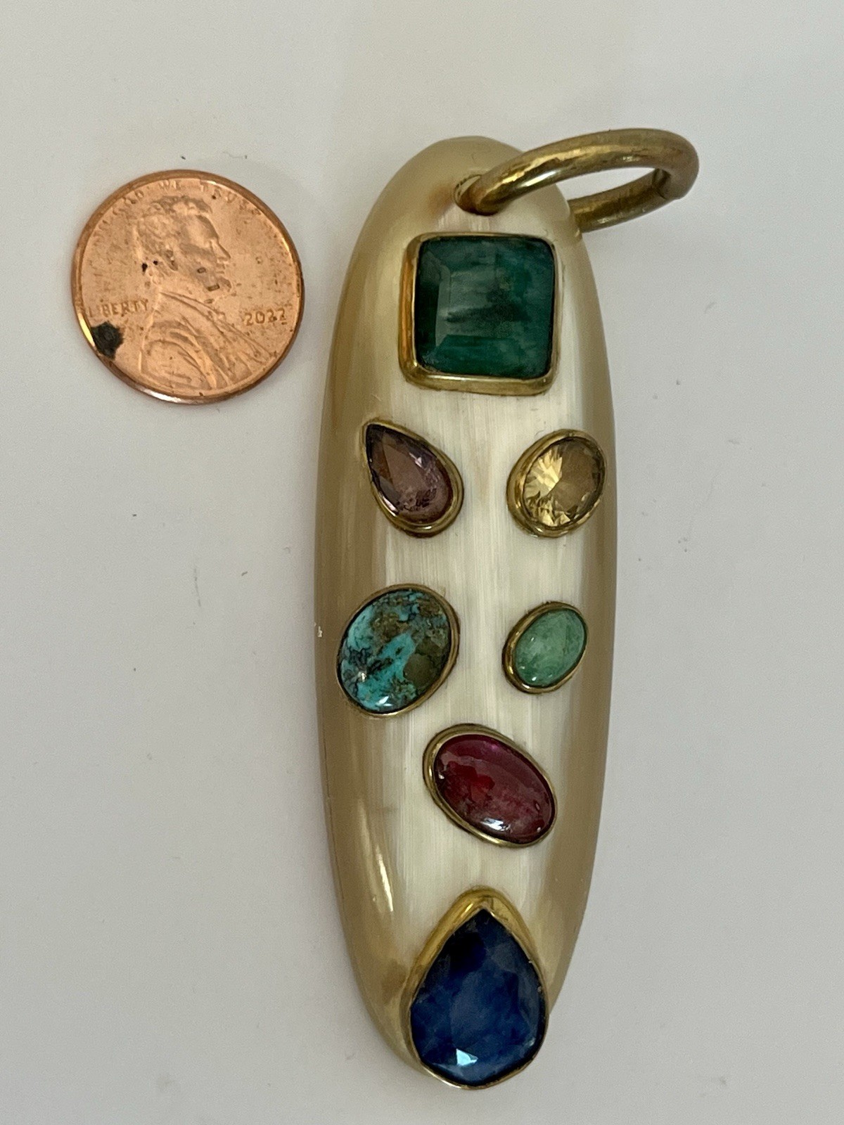 Ashley Pittman Pendant Signed AP Kenya Vintage Gemstones Horn? Bone? Vtg Jewelry