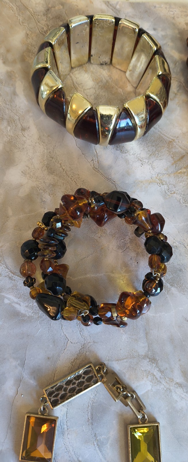 Vintage Jewelry Lot Necklace Earring Bracelet Goldtone Amber Brown Bronze Color