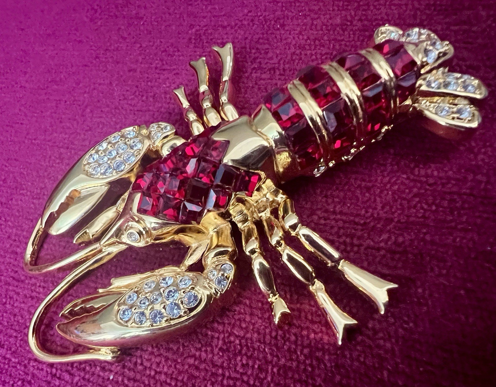 FABULOUS SIGNED NOLAN MILLER 1980s RED RUBY LOBSTER BOOCH 3” EXCELLENT CONDITION