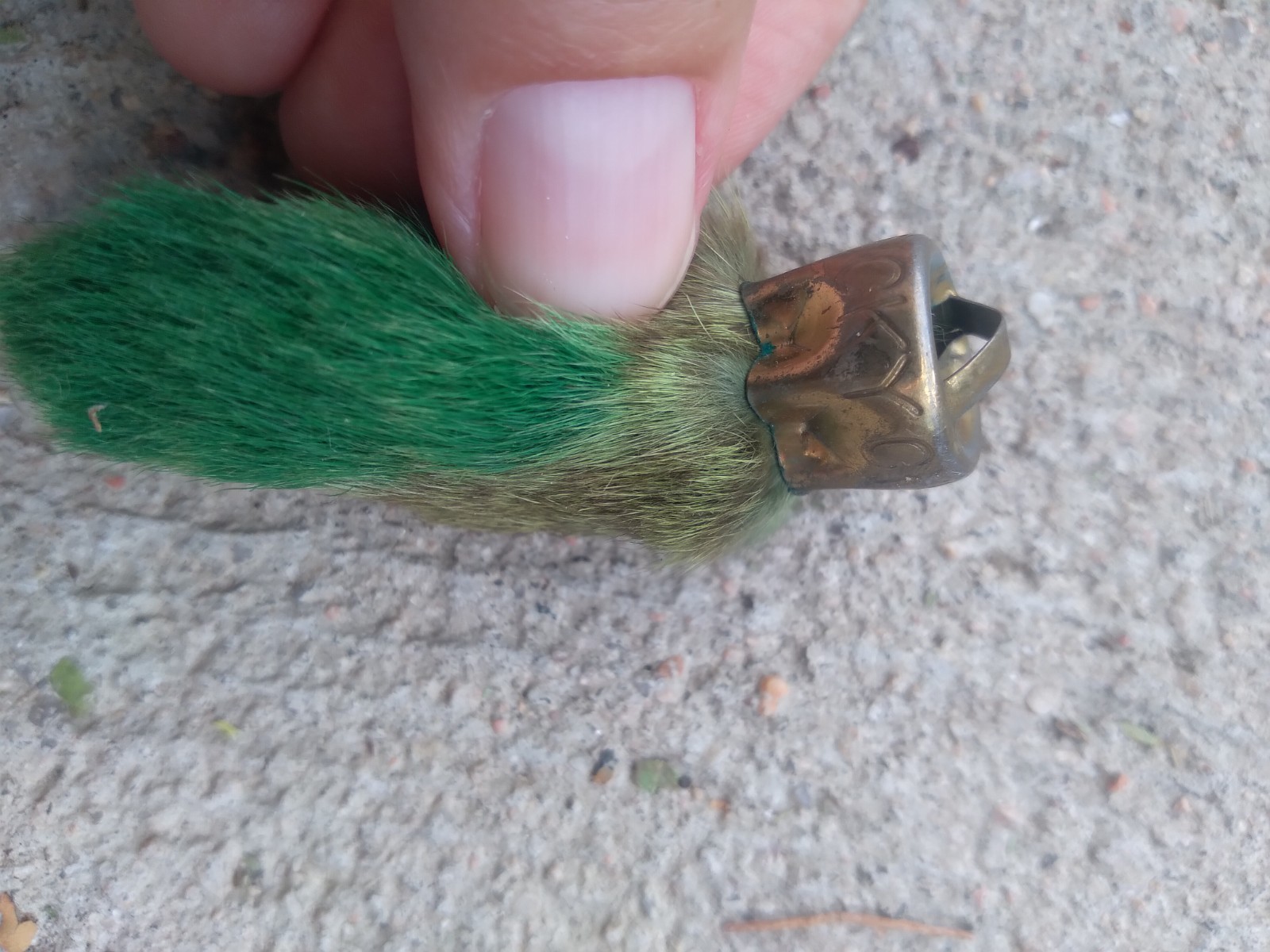 Vintage Rabbit Foot Good Luck Charm USA Green Marked CHARM USA