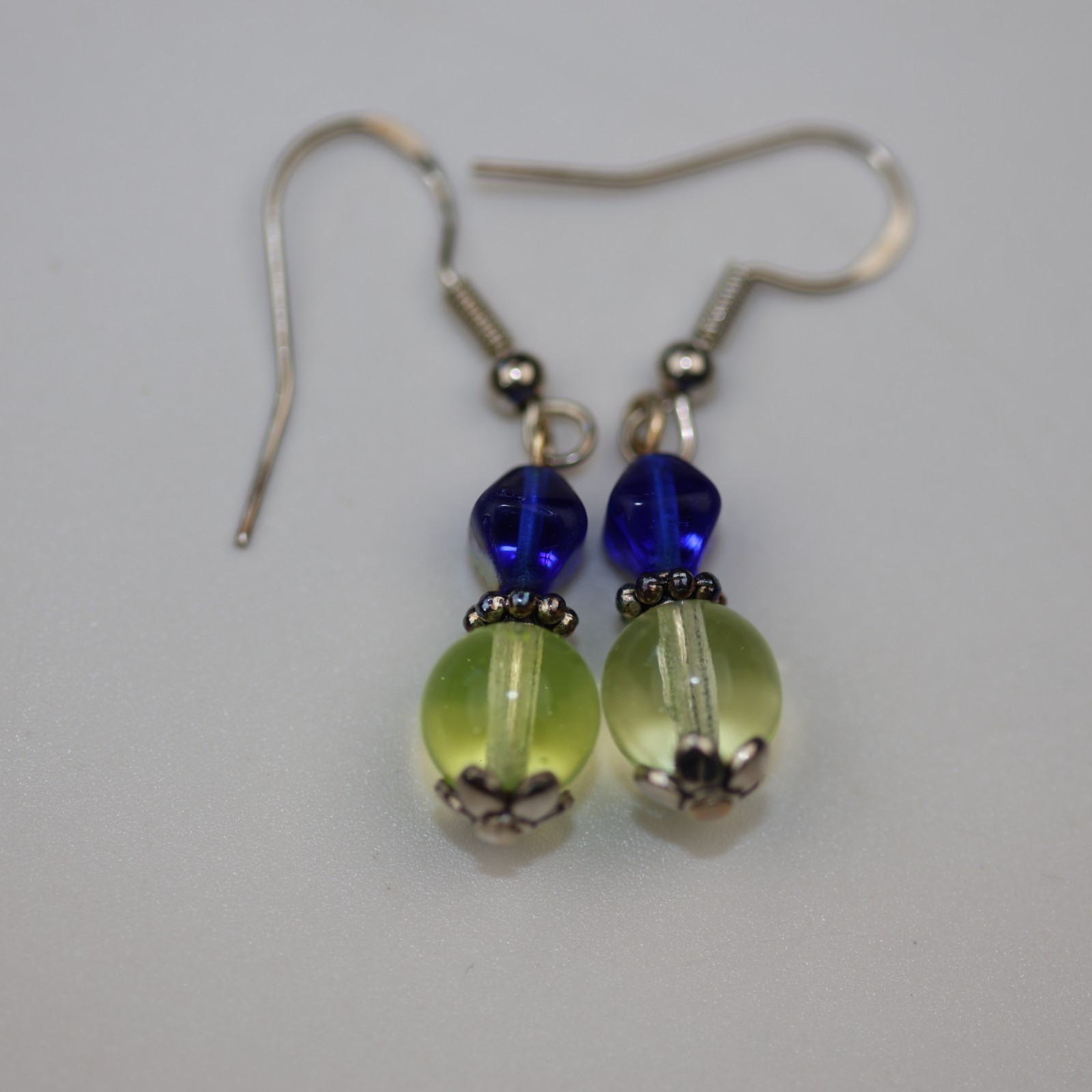 Blue and Light Green Gemstones Dangle Earrings Sterling Silver