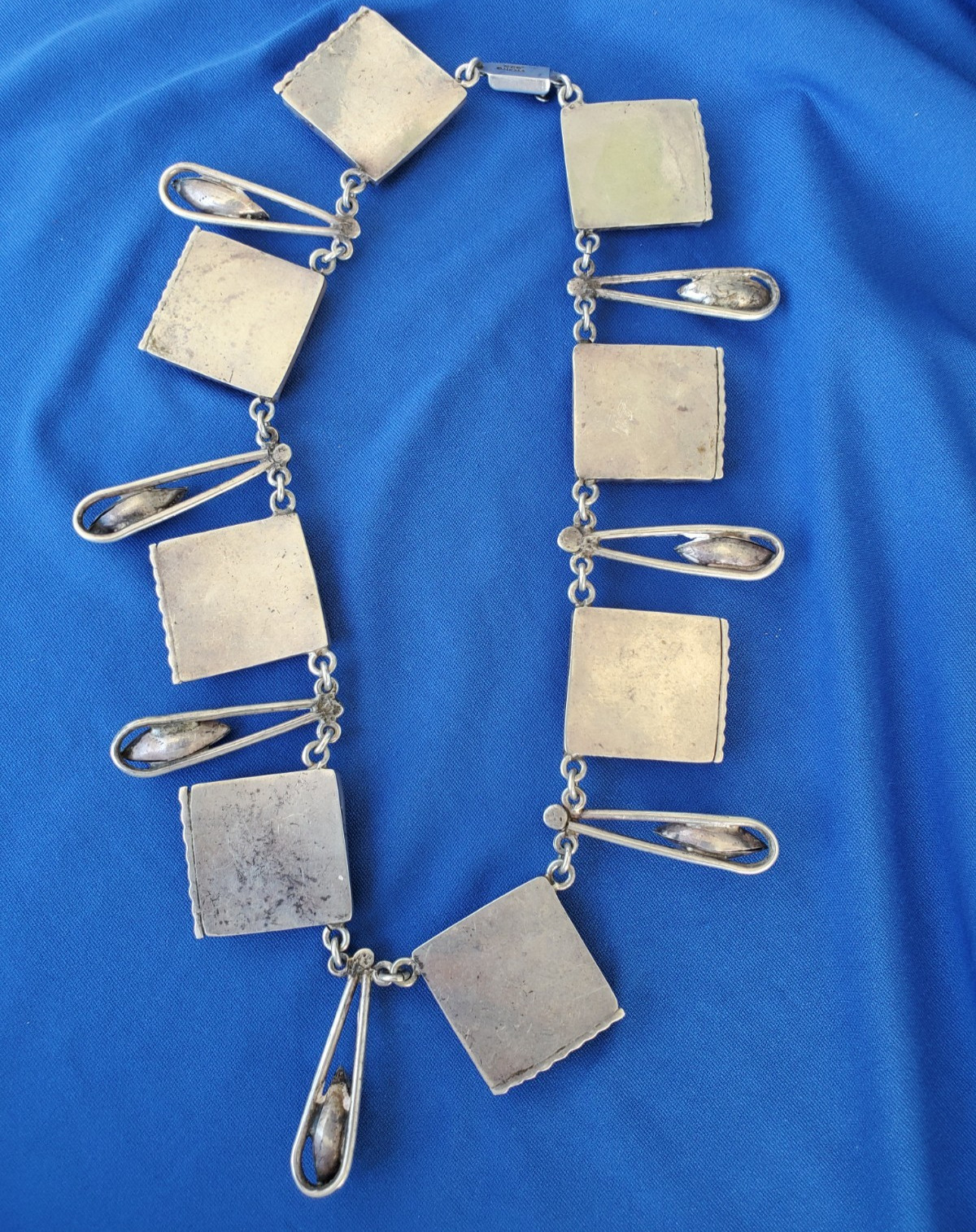 Original STERLING SILVER 925 Deco Onyx Modernist Necklace 186 Gr Vintage 18″ In