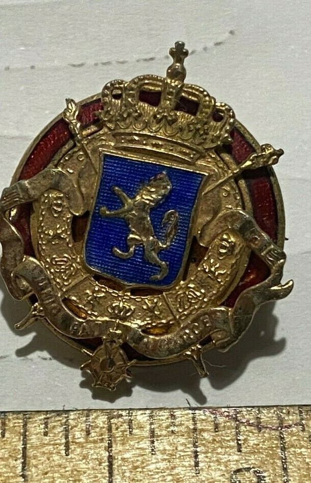 UNKNOWN MEDAL EMBLEM PIN FEATURING LION AND CROWN – BELGIUM? WITH ENAMEL