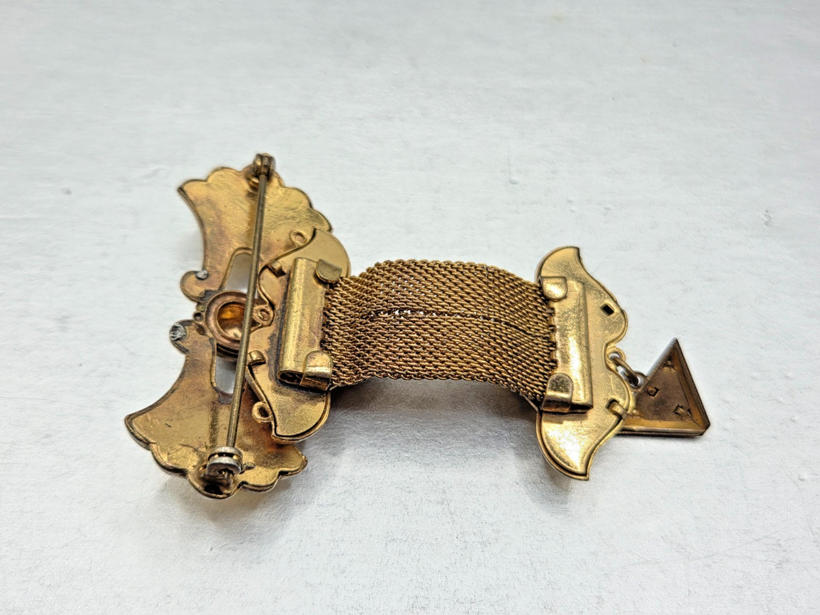 Vintage Antique Watch Brass Gold Plated Mesh 1890’s Brooch