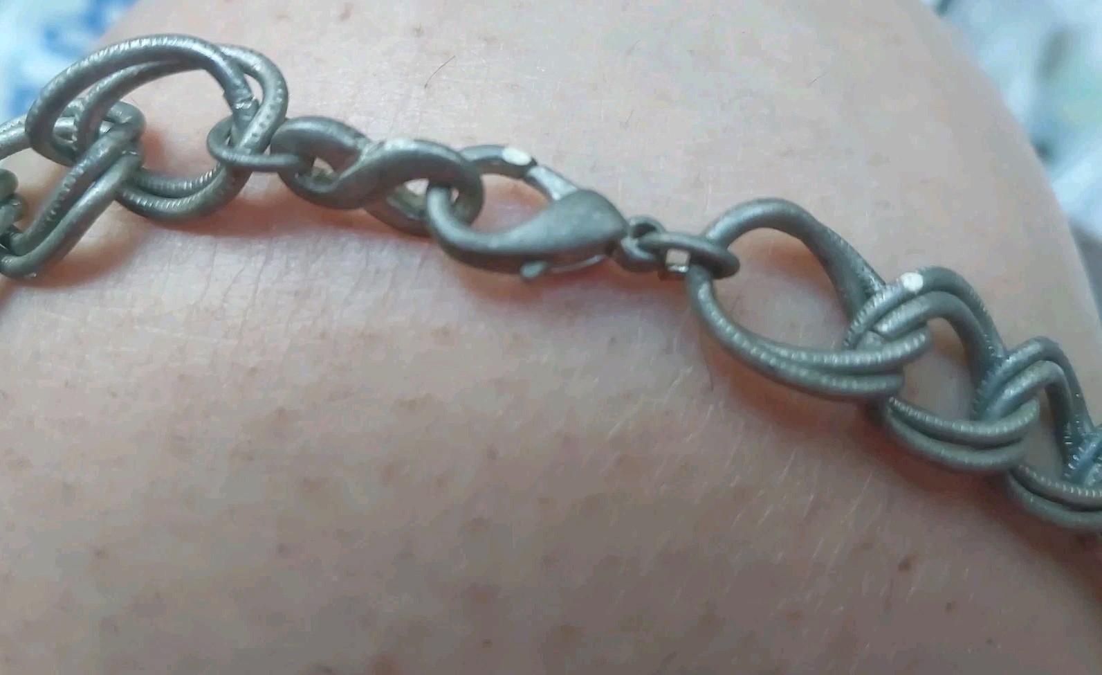 Chunky Silvertone Chain w Ridged Square & Clear Rhinestone Faux Animal Print