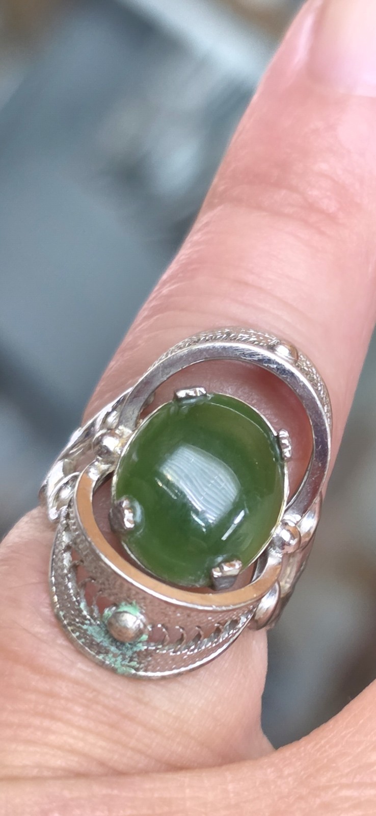 Vintage Beautiful Unusual Ornate Jade Ring Size 4.75