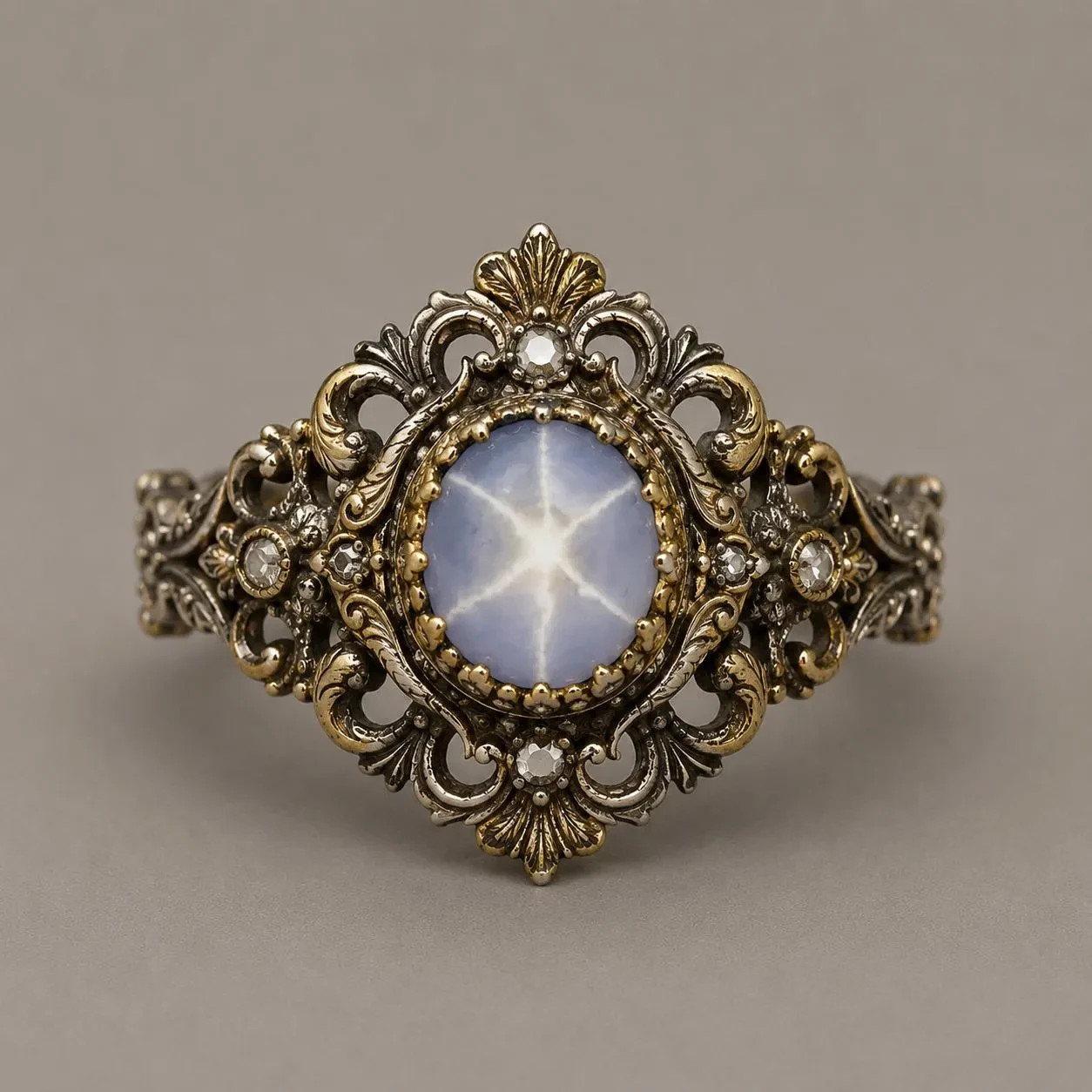 Vintage Star Sapphire Ring 925 Sterling Silver Antique Filigree Gift