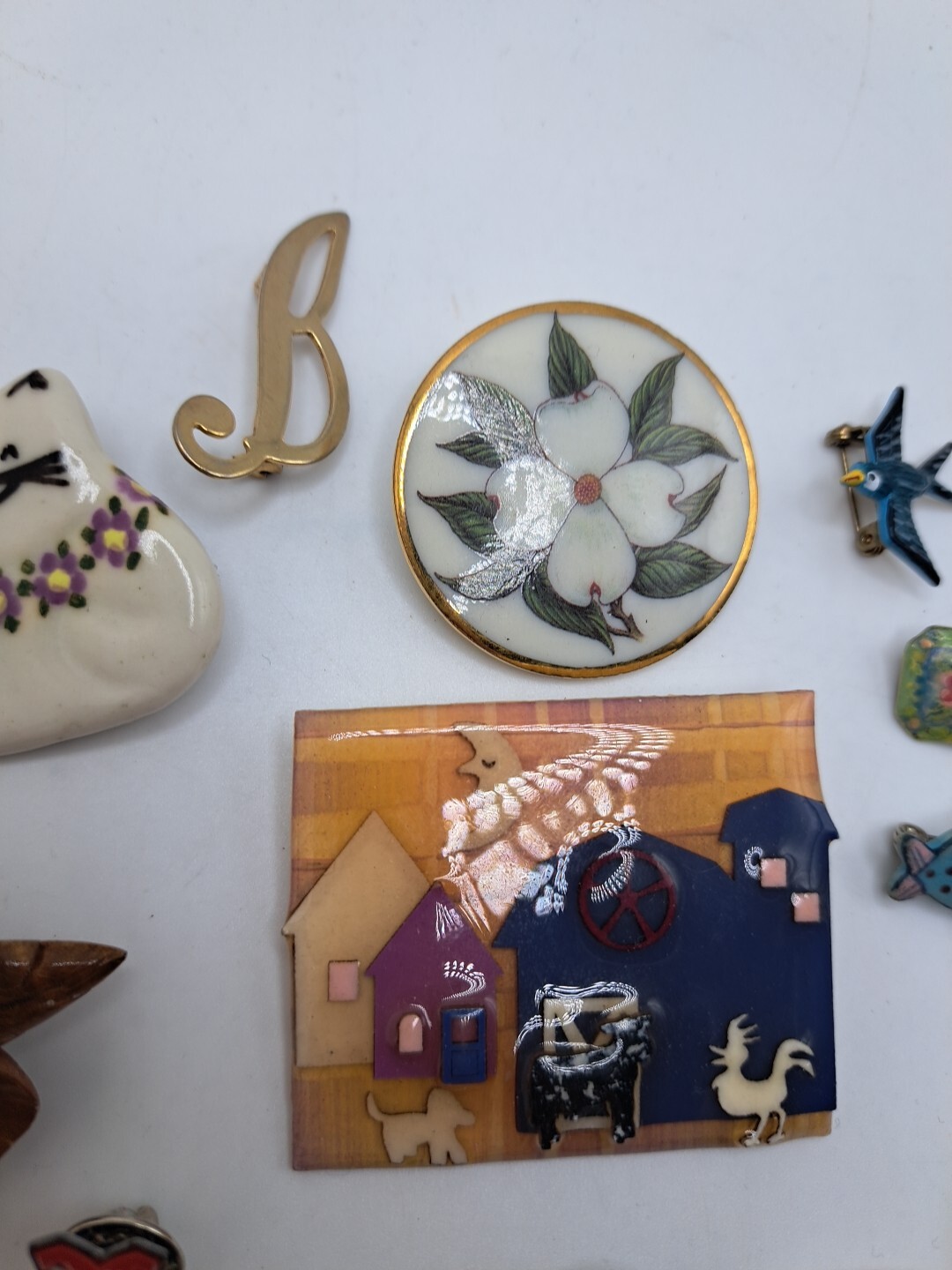 Vtg Lot (17) Pins Lapels Funky Eccentric Cat Flower Dog Handmade Latte Animals