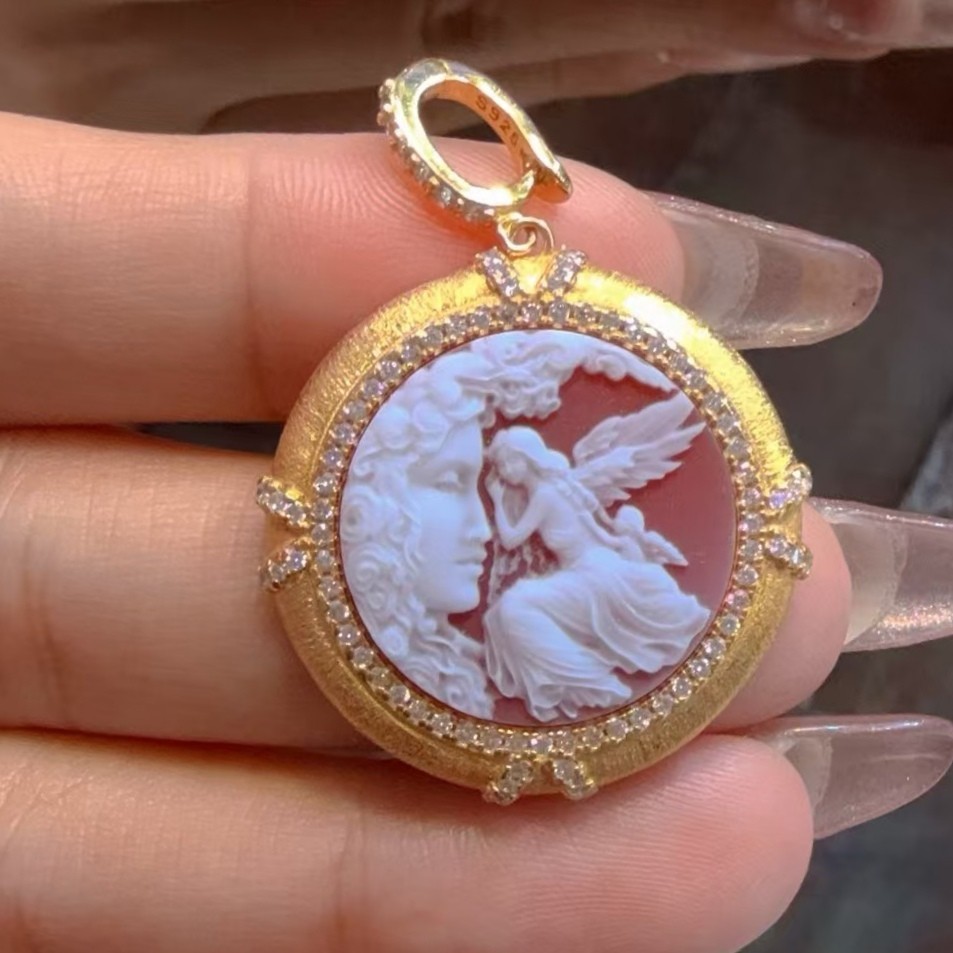 925 sterling silver red Agate Cameo vintage jewelry Pendant estate jewelry