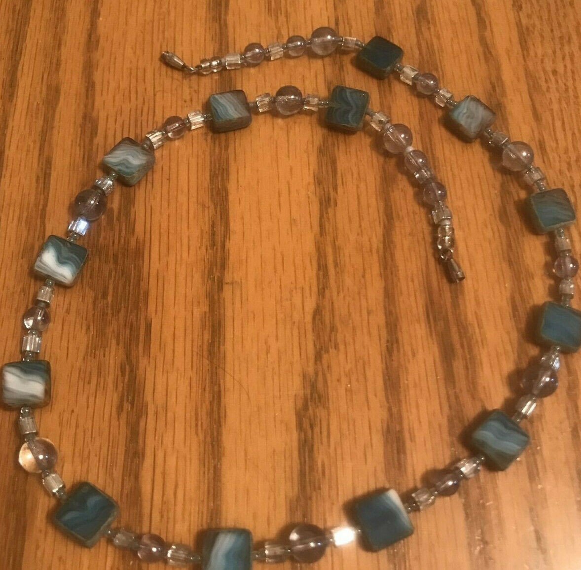 Acrylic Turquoise Clear Necklace Beads Screw Fastener 20 in Long VTG