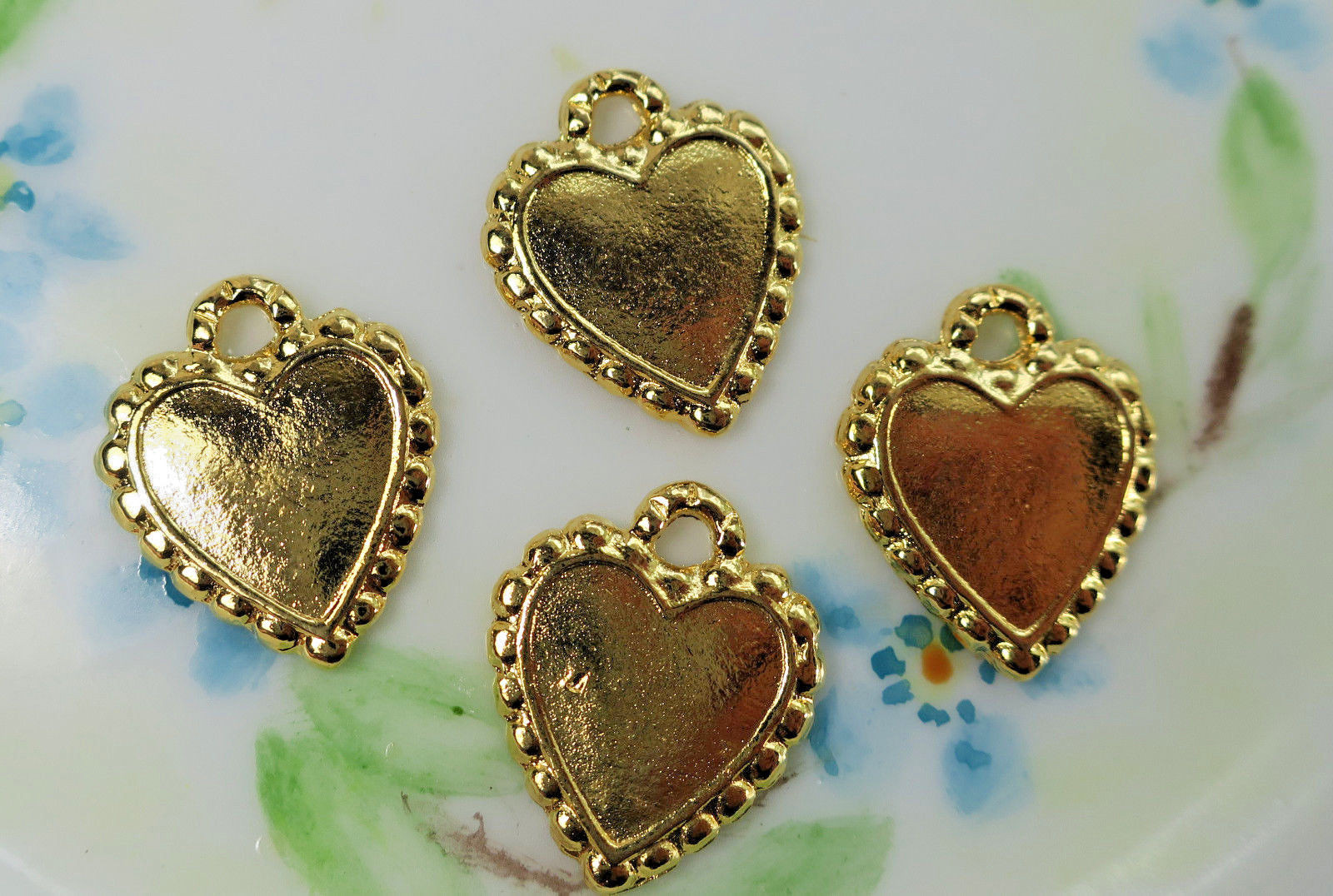 Vintage Heart Settings Brass Gold Plated Connectors Charms NOS 17x14mm #1121 R
