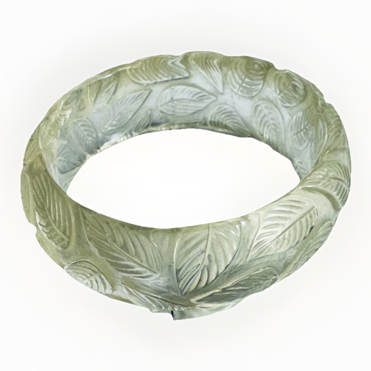 Vintage Clear Translucent Carved Floral Leaf Lucite Bangle Bracelet