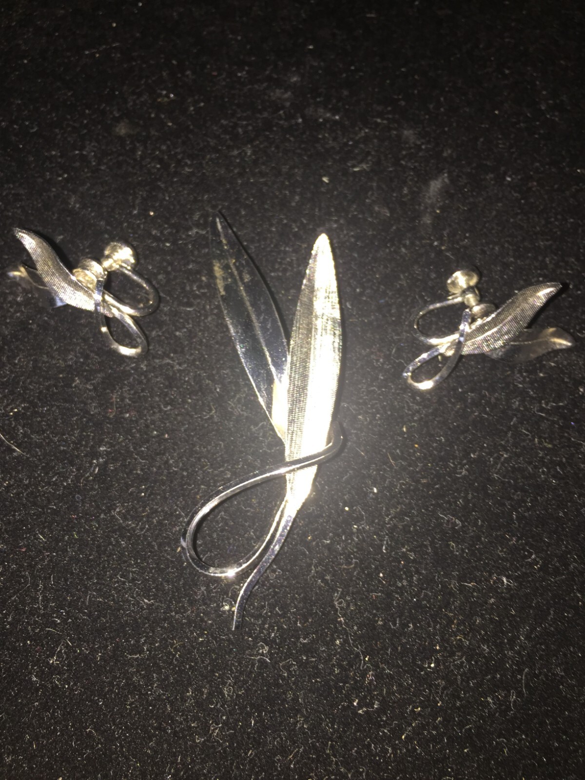 Vintage 1940s–1980s Star Art Sterling Silver Leaf Brooch & Screw-Back Earring Se