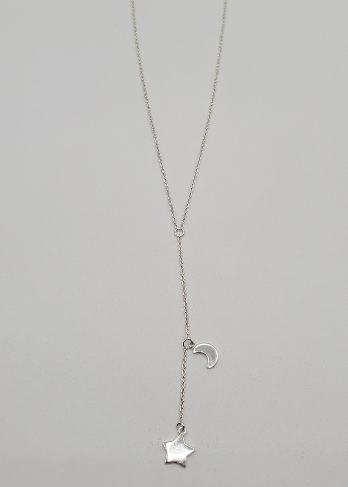 VTG 925 Moon Star Y Drop Necklace Adjustable 28in Sterling Silver 3.2g Celestial