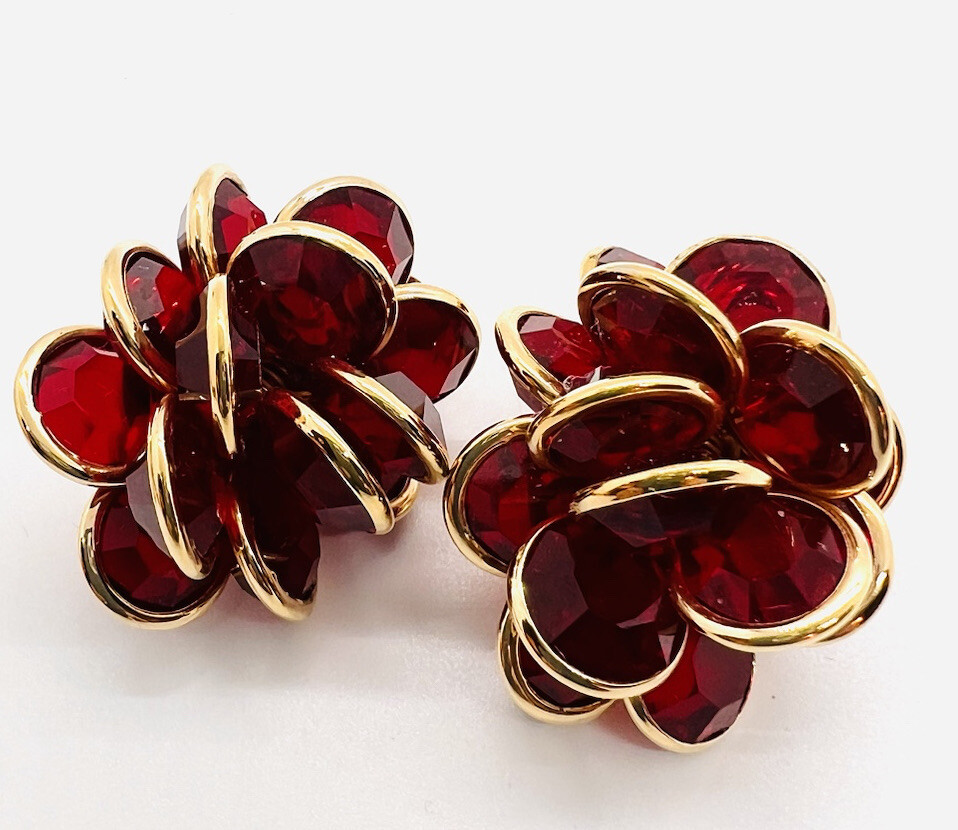 Large SWAROVSKI 3 Dimensional Bezel Set Crystal Earrings Signed Vintage Jewelry