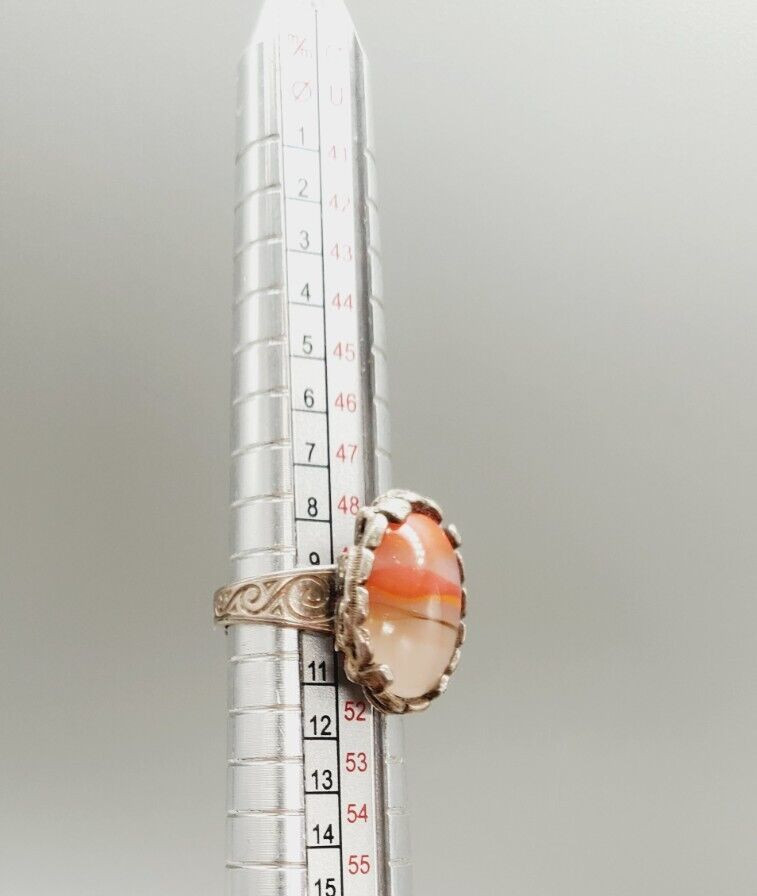 vintage Agate adjustable Silver tone ring size 5.5