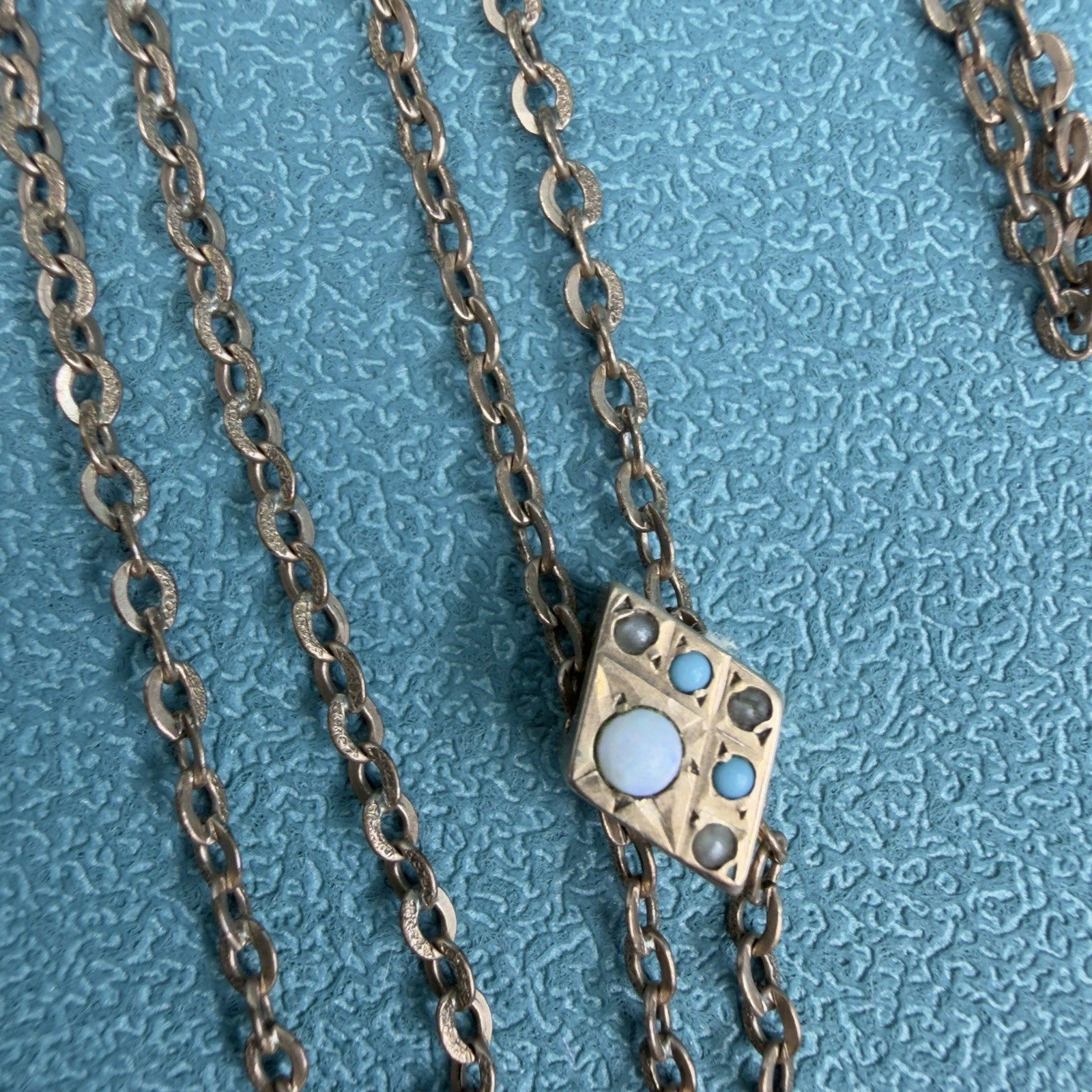 Victorian Antique 10K SOLID GOLD Pearl Turquoise SLIDE 48 GF Watch Chain D&C Fob