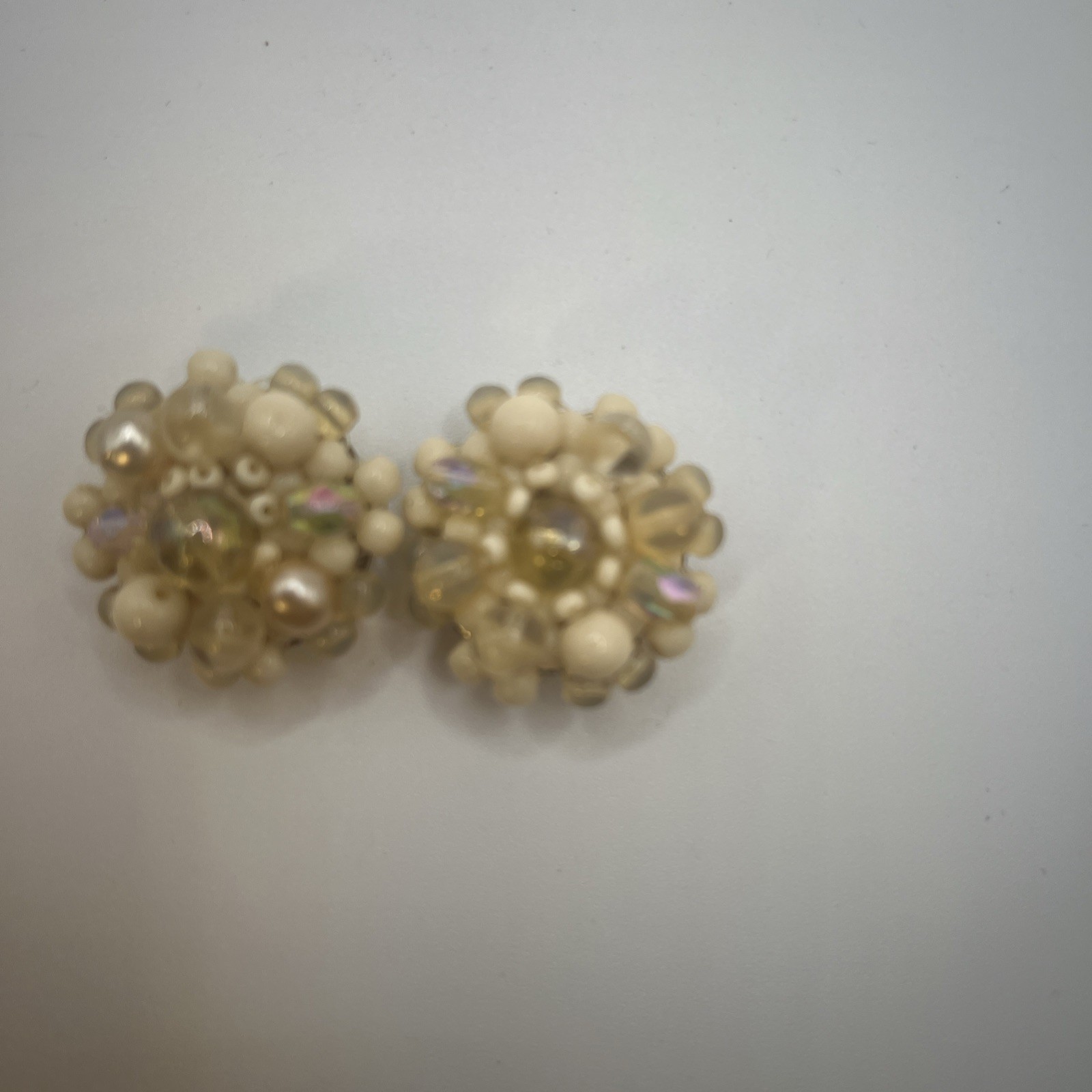 Vintage Clip On Earrings Cluster Beaded Germany, Real Vintage