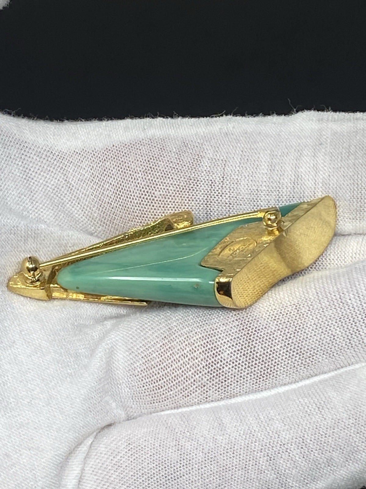 Givenchy Vintage Brooch Pin Green Stone Gold Setting 1979 New York Paris