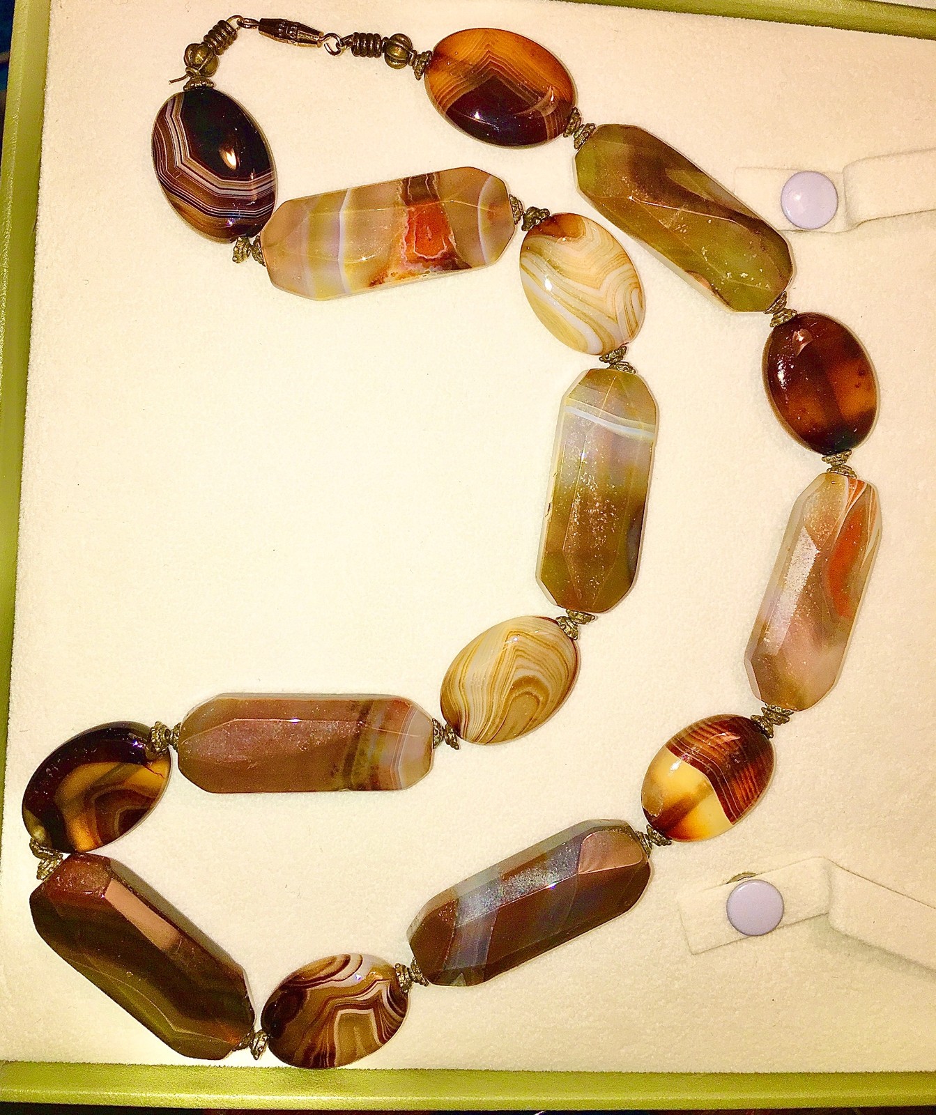 Antique Scottish Banded Agate Necklace Natural Stone Victorian Vtg Antique 22”