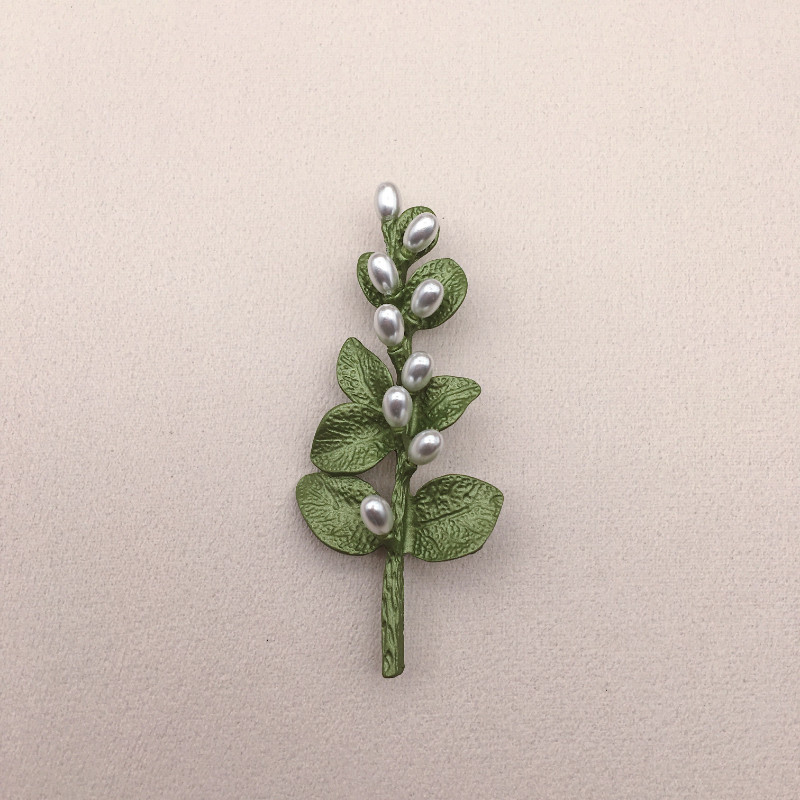 Vintage Green Color Plant Pearls Brooch Pin Flower Brooch For Women Jewelry Gift