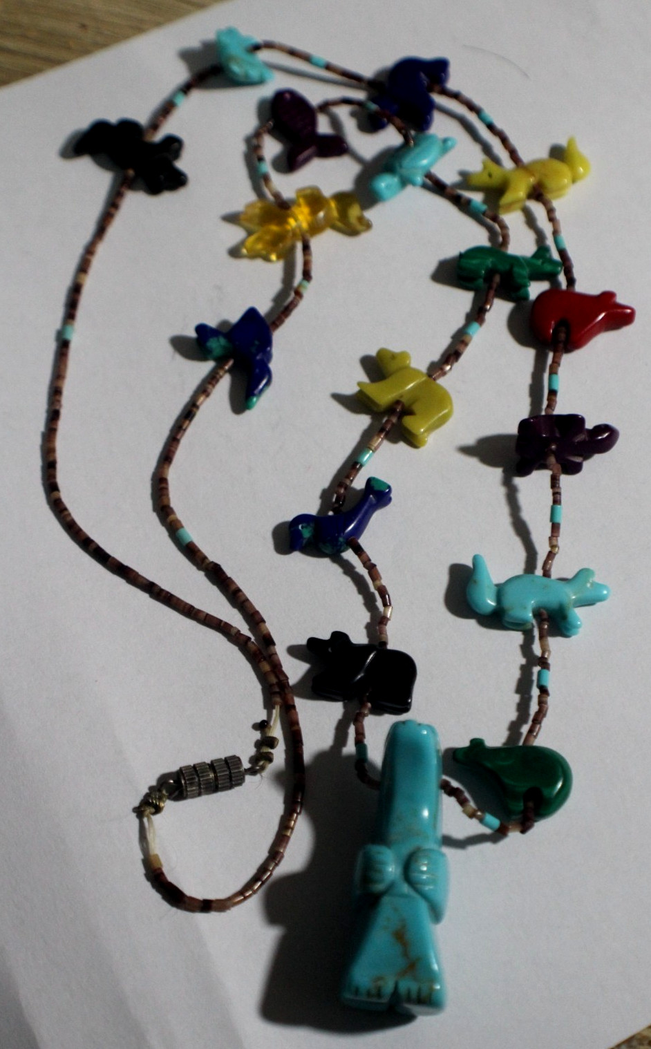 Vintage Carved Stones Multi Color Animals Necklace