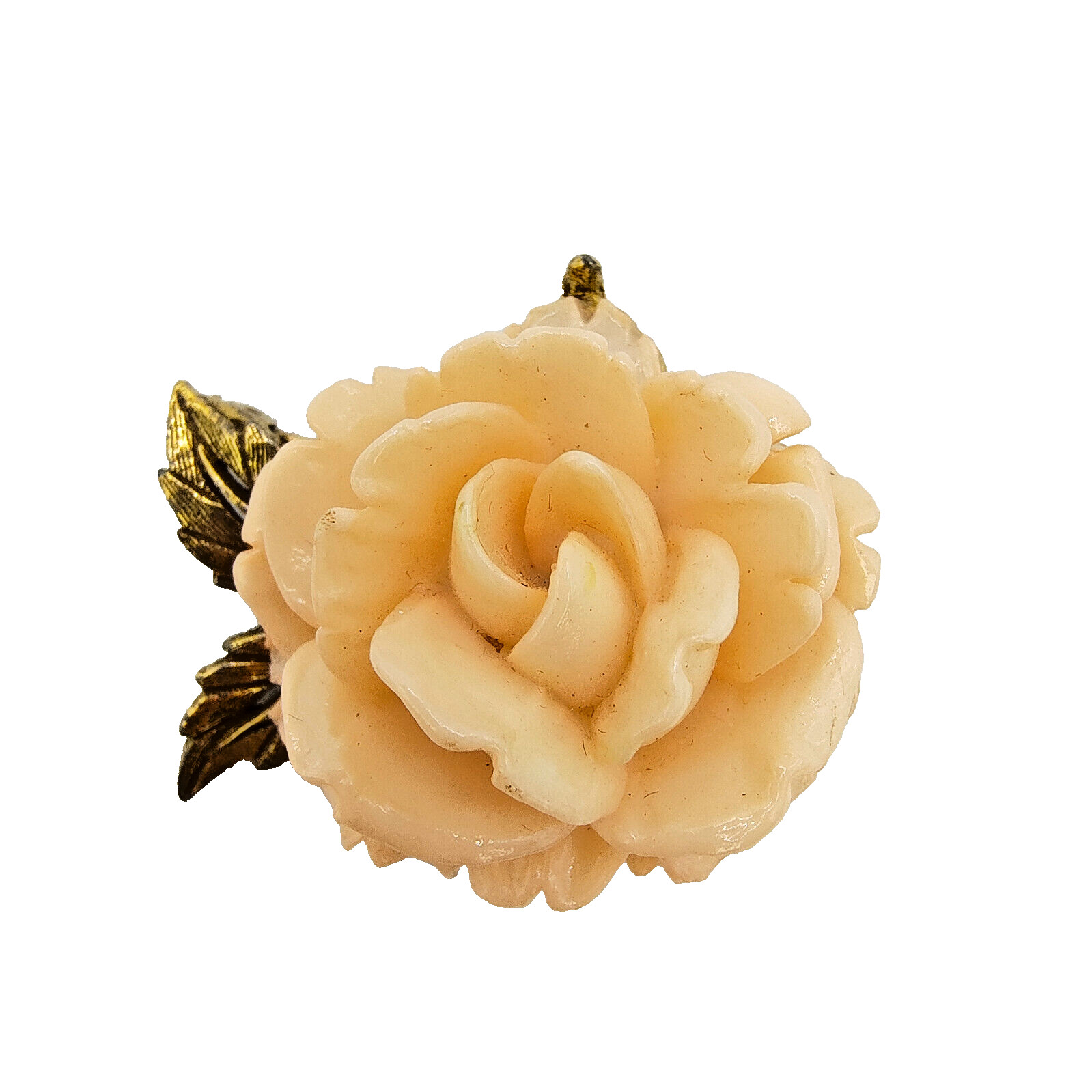 Vintage Blush Pink Rose Brooch Pin Resin Gold Tone Floral Flower Romantic