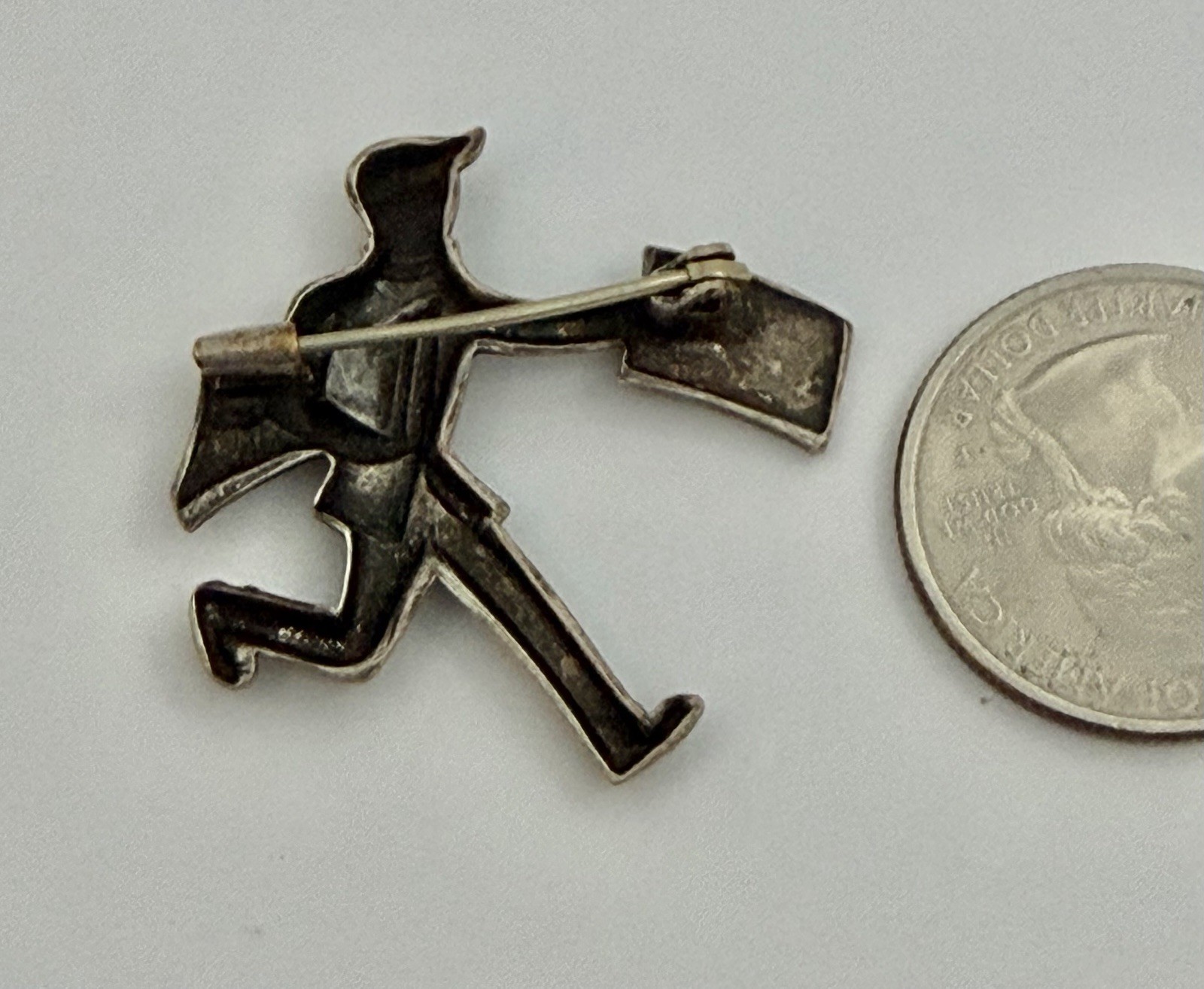 Vintage French Retro Era Silver Newspaper Boy Seller Figure Figural Brooch