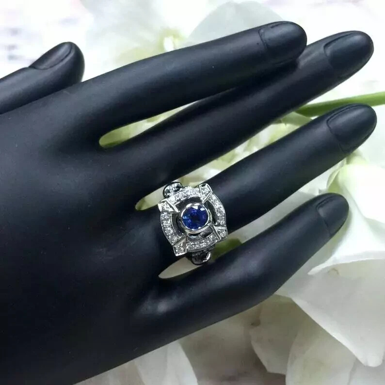 2.4Ct Art Deco Vintage Style Lab Created Sapphire 14K White Gold FN Wedding Ring