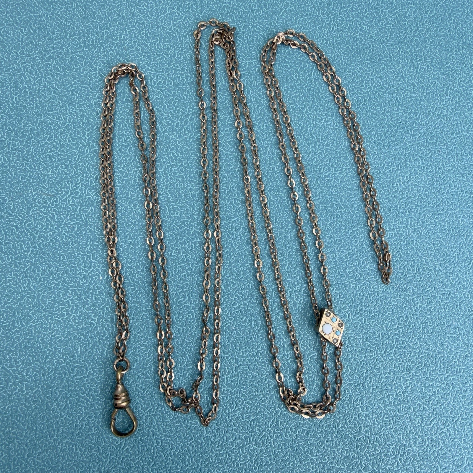 Victorian Antique 10K SOLID GOLD Pearl Turquoise SLIDE 48 GF Watch Chain D&C Fob