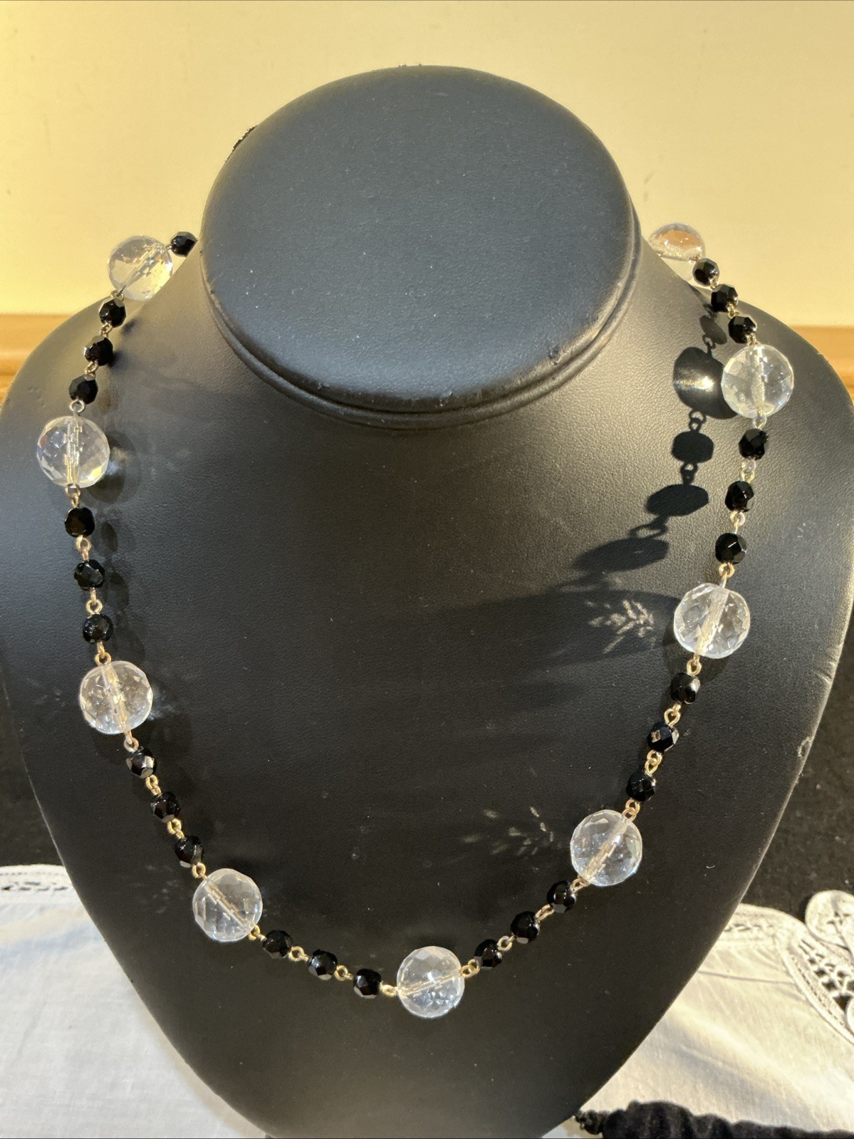 Joan Rivers Czech Republic Black & Clear Faceted Beaded Necklace Gold Tone