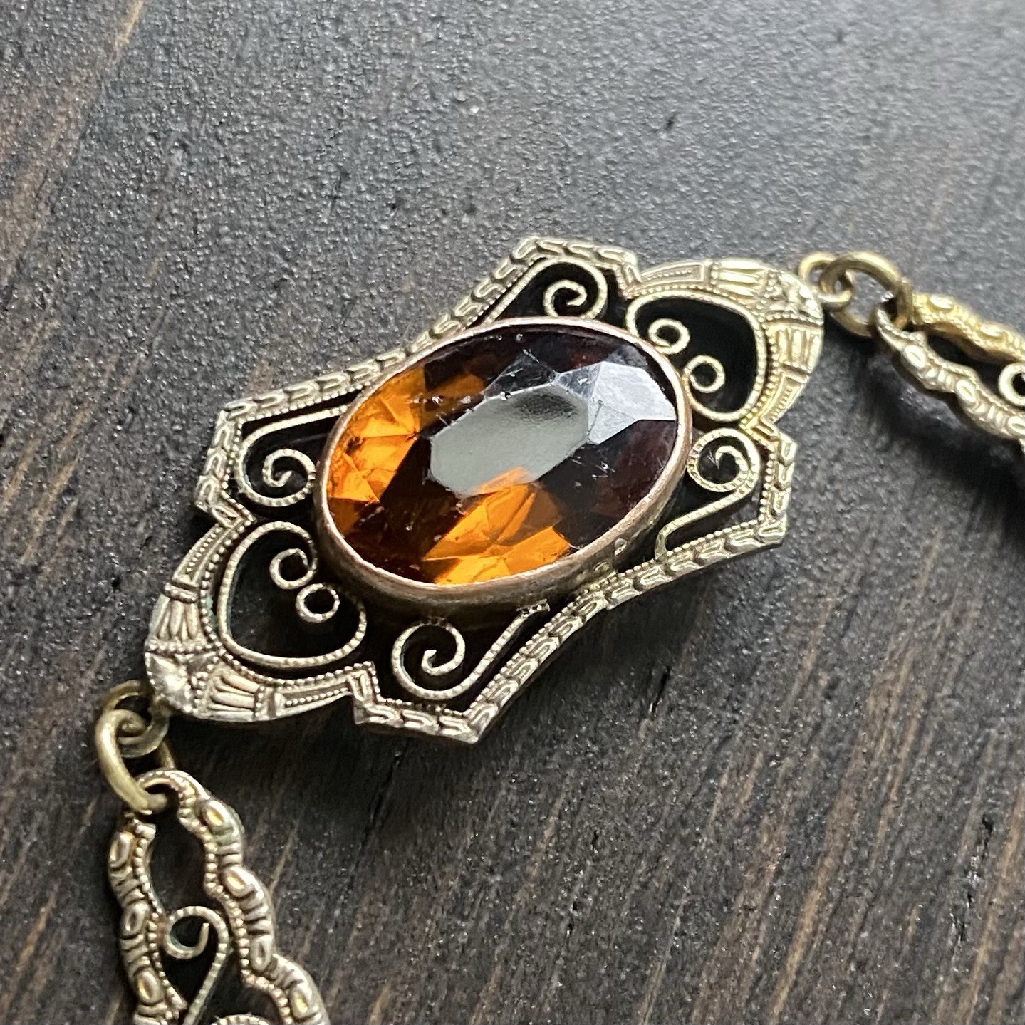 Vintage ART DECO CZECH Glass Filigree Necklace & Bracelet Set (AS-IS)