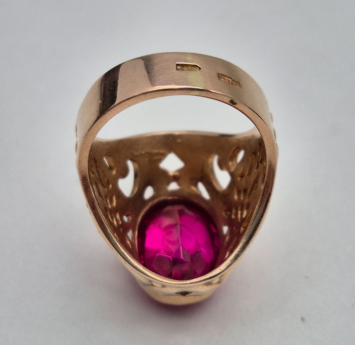 Vintage Soviet 14K Rose Gold Ring 583 with Stone • 11g • Original USSR Jewelry