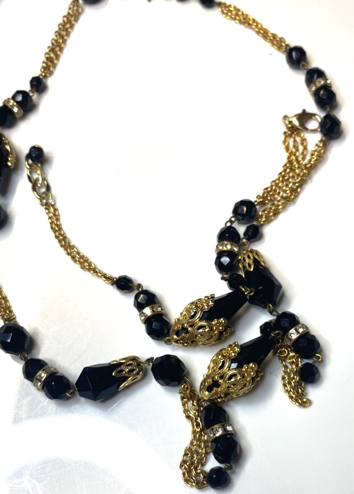 2.475 Vintage luxury set, necklace, bracelet, gold tone, cut glass inserts