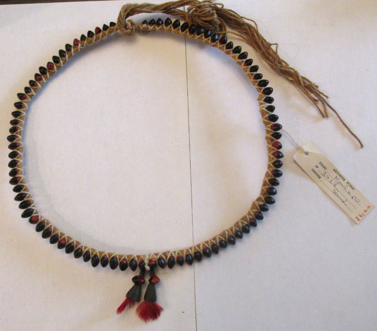 VTG Necklace Crafted Black Red Seeds Kaiapo Tribe Brazil Traditional Decorative