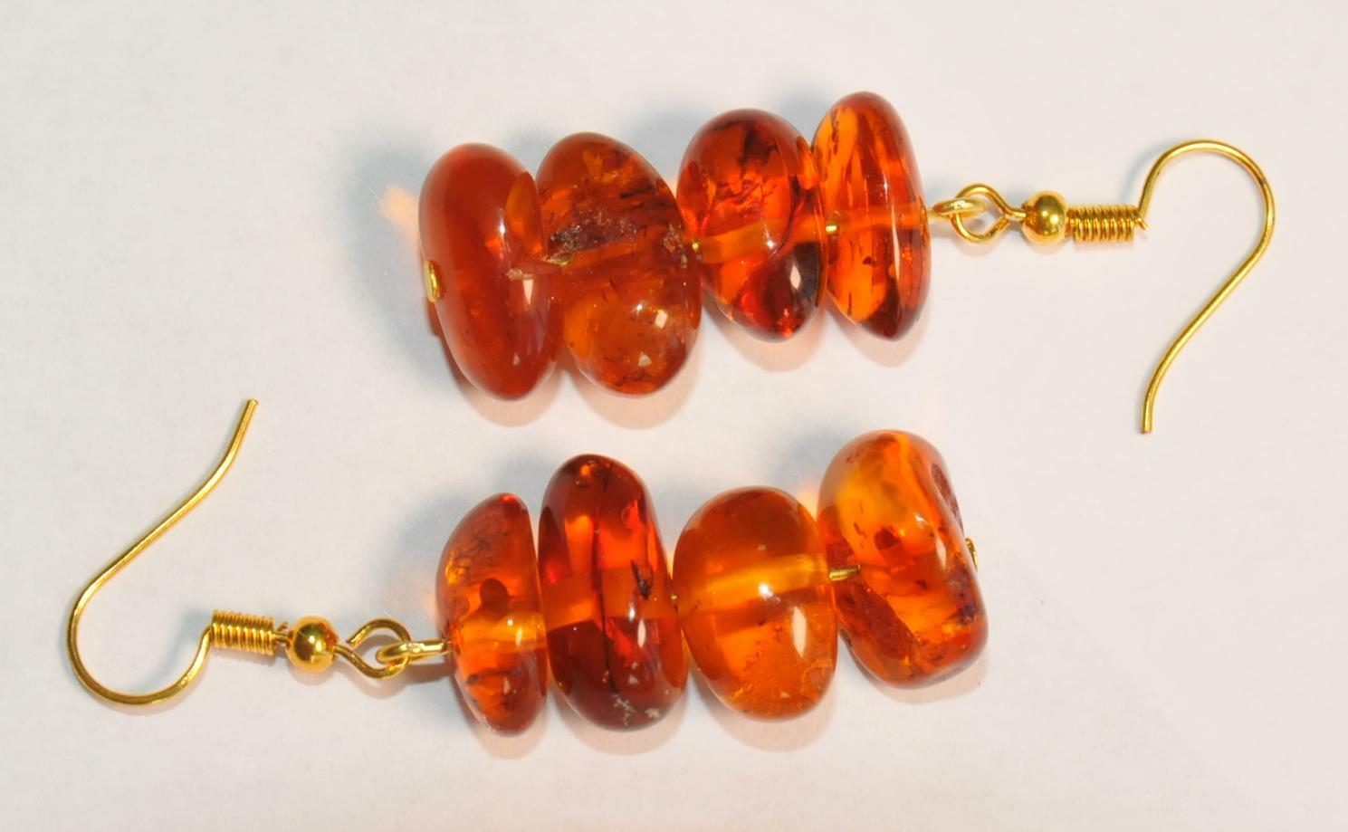 VINTAGE RUSSIAN SOVIET BALTIC SEA AMBER EARRINGS 老琥珀 USSR KALININGRAD STONE ROCK
