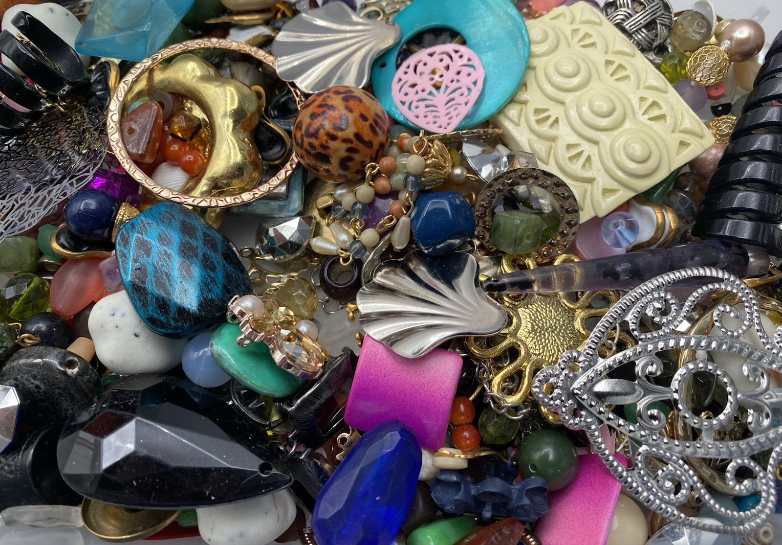 1 Lb Pound Beads, Parts, Findings Vintage Jewelry Supply Craft Lot