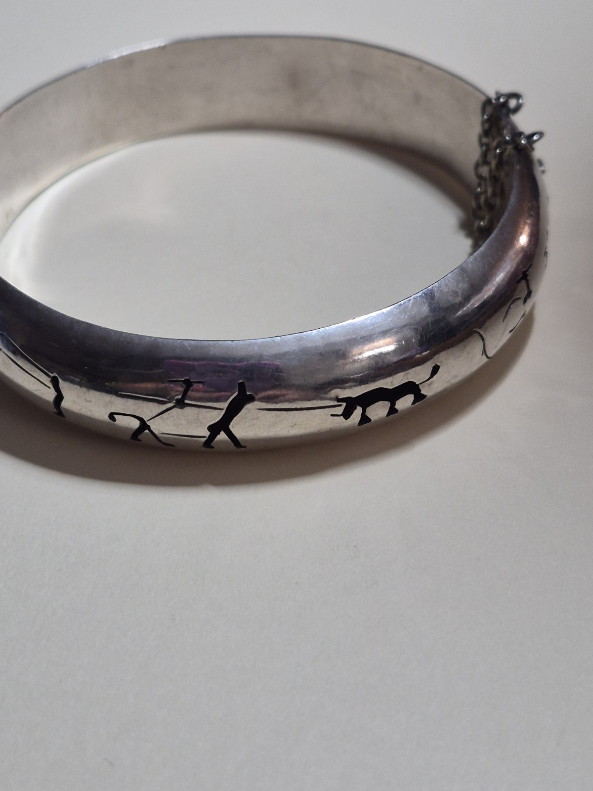 Vintage Taxco Mexico Sterling Silver Bullfight Shadowbox Hinged Bangle 15.8g PAC