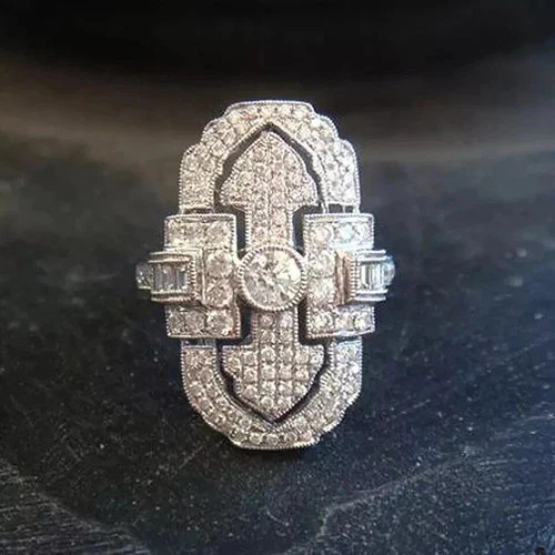 Art Deco Style 3Ct Round Cut Lab Created Diamond 925 Silver Engagement Gift Ring