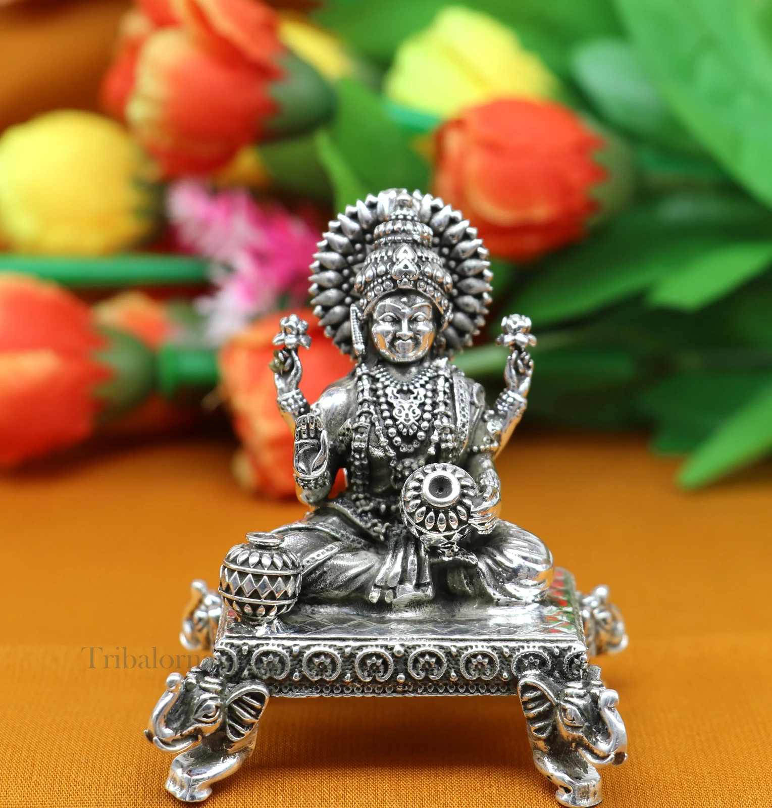 925 sterling silver Goddess Lakshmi sculpture figurine, puja article art226