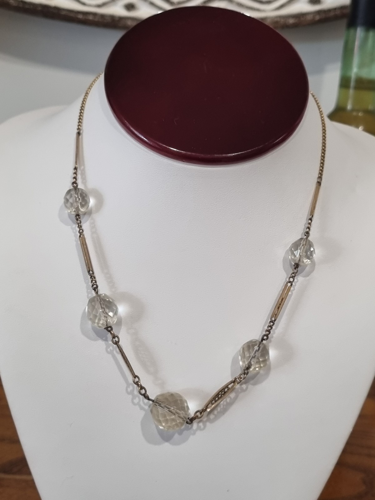 Antique 12k Rose Gold Filled 1930s Deco crystal ball faceted necklace See Video