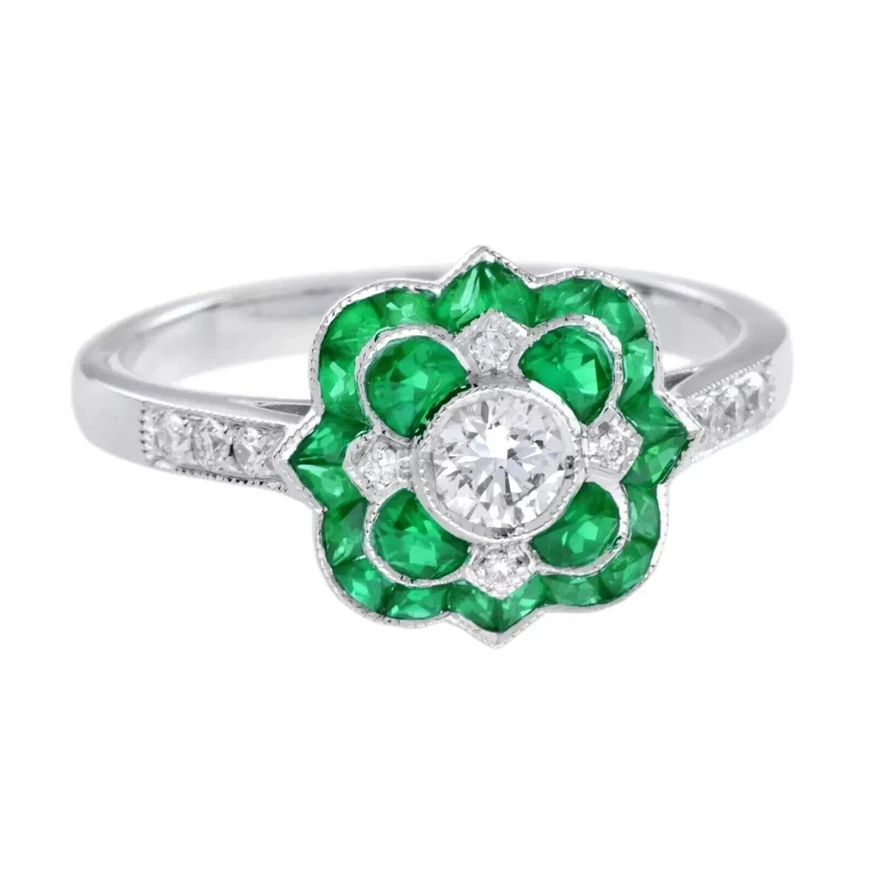 Art Deco Style Round Cut Lab Created Diamond 925 Silver Anniversary Ring