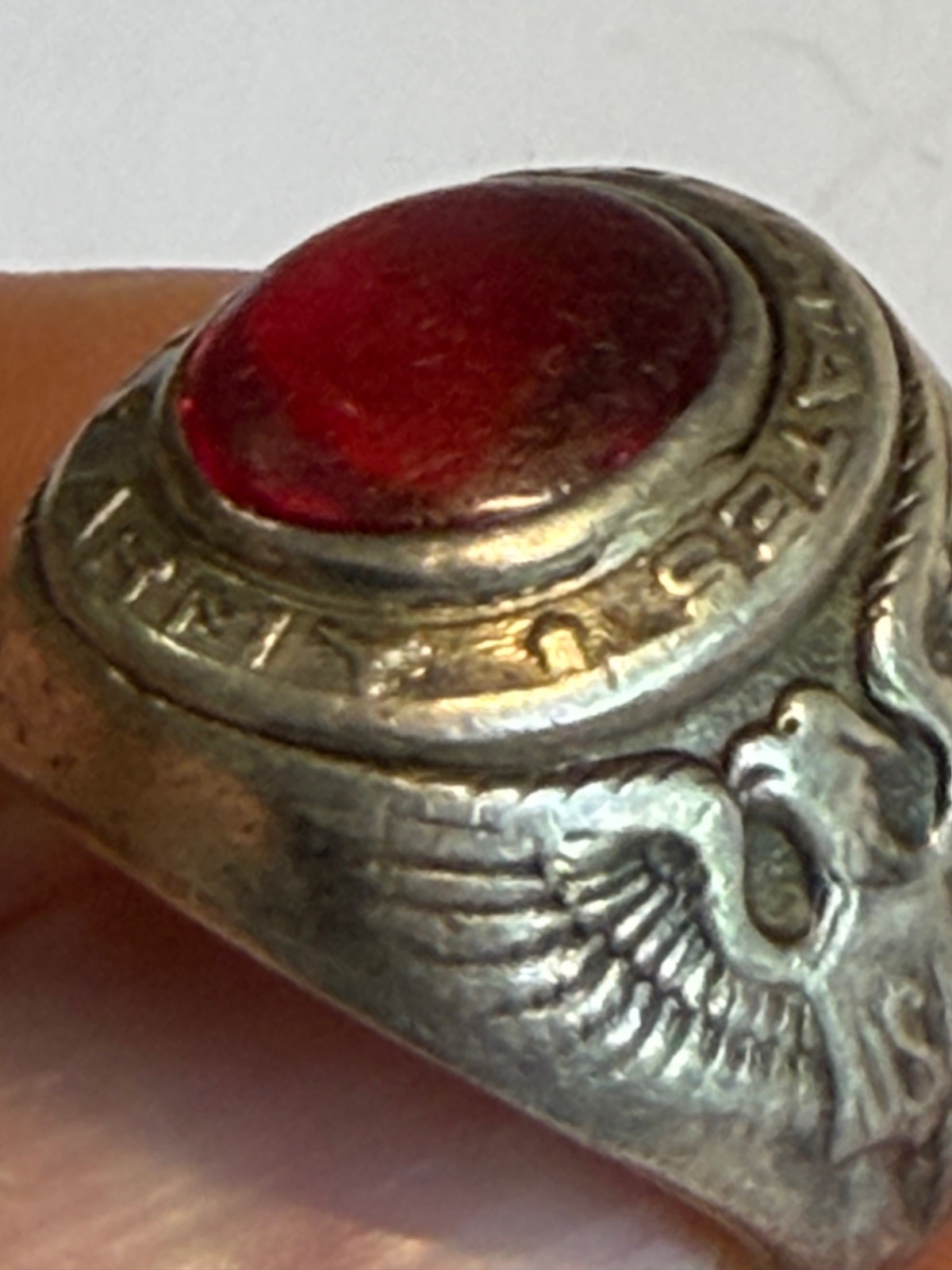 Vintage ARMY Sterling Silver Ring with Eagle and Red Stone