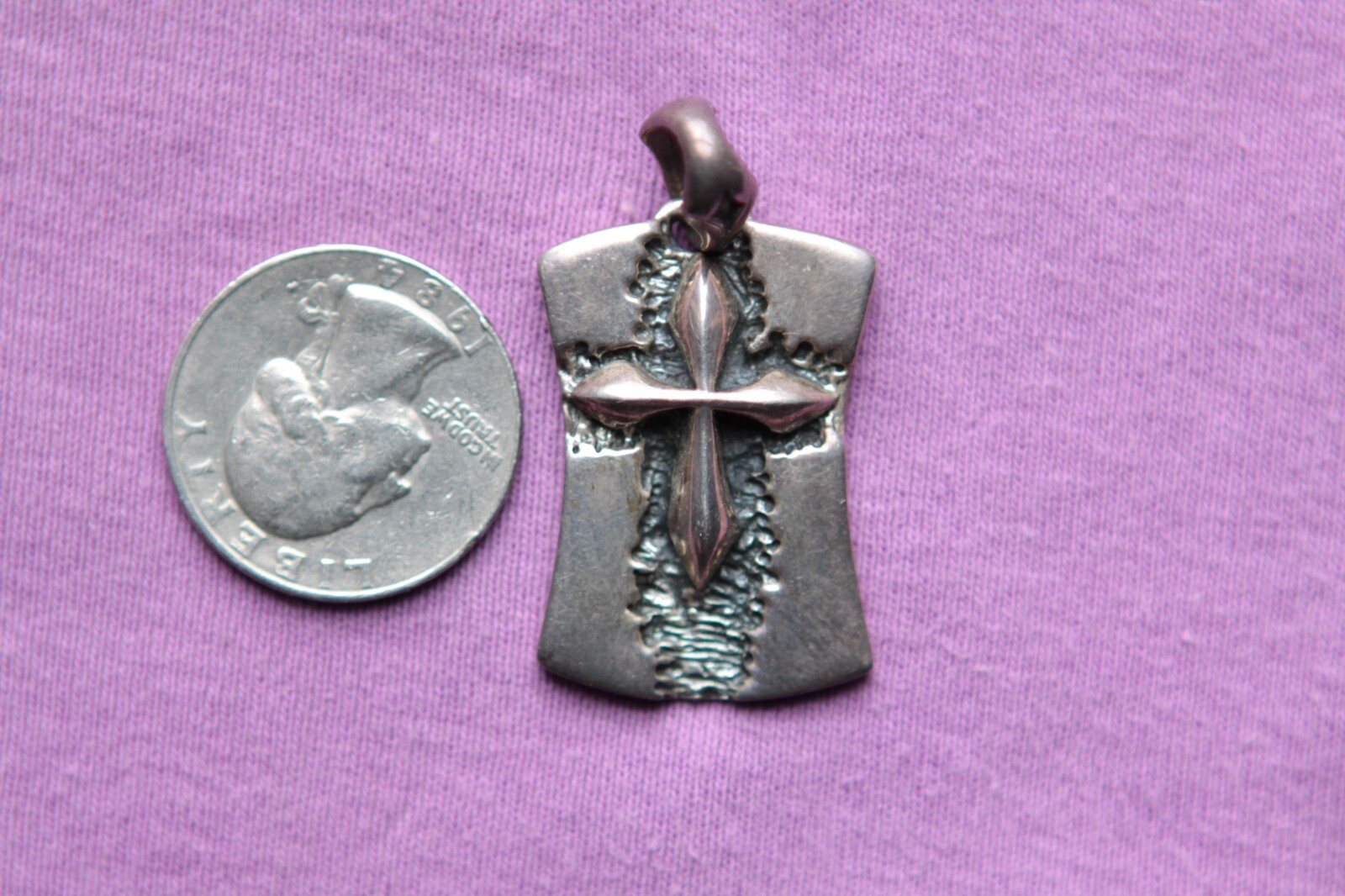 Vintage Heavy Hand Made Silver Cross Dog Tag Pendant 19.5 grams