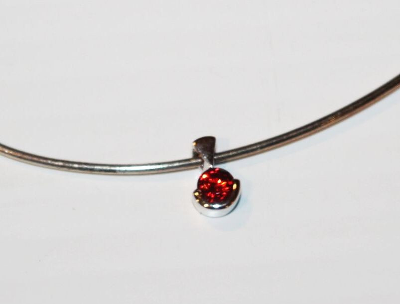 Estate Sterling Silver Neckwire Choker Chain 925 Necklace + Synth Ruby Pendant