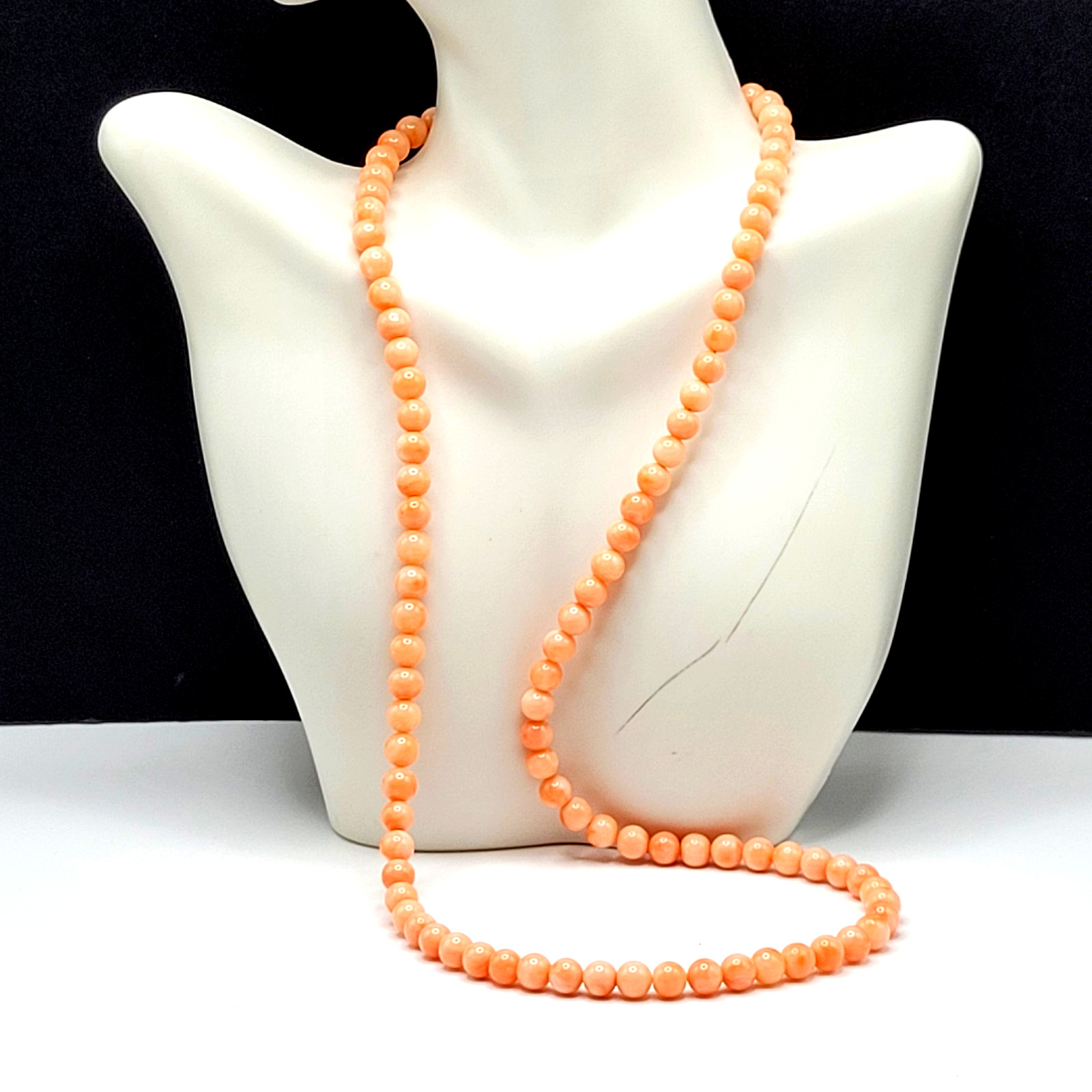 Genuine Pink Peach Blush Coral Bead 6mm Necklace Alloy Clasp Tested 25 inch