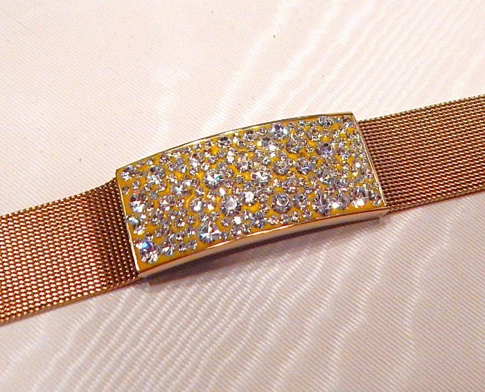 Retro Brilliant Pave Crystals Golden Mesh Band Bracelet SS LN S48
