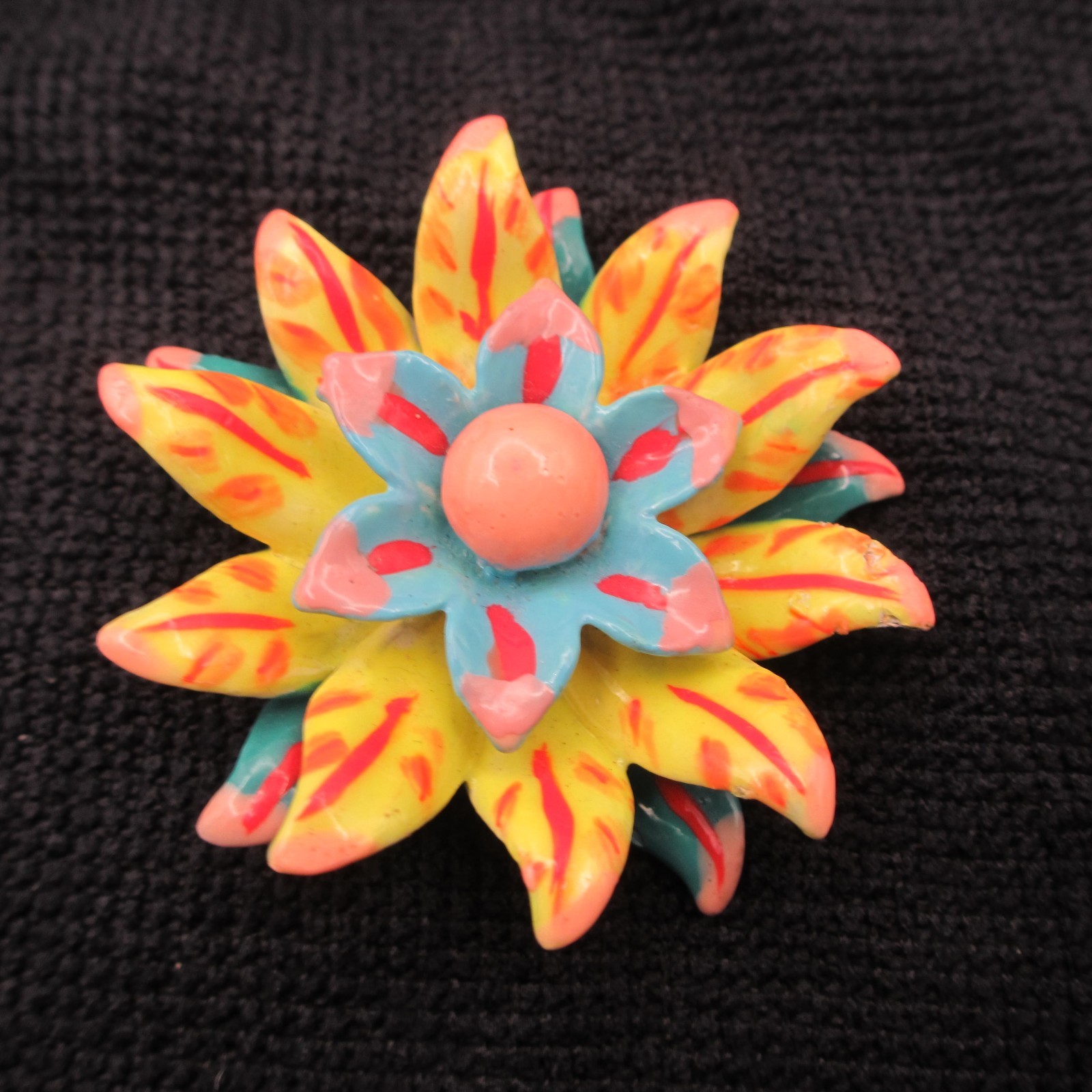 Vintage Enamel Flower Brooch Layered Multicolor SOME ENAMEL NICKS