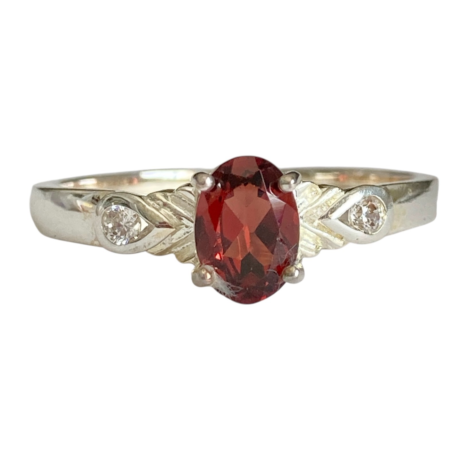 Vintage Silver Red Garnet Stone Solitaire Cocktail Ring Size 9 Plated Victorian